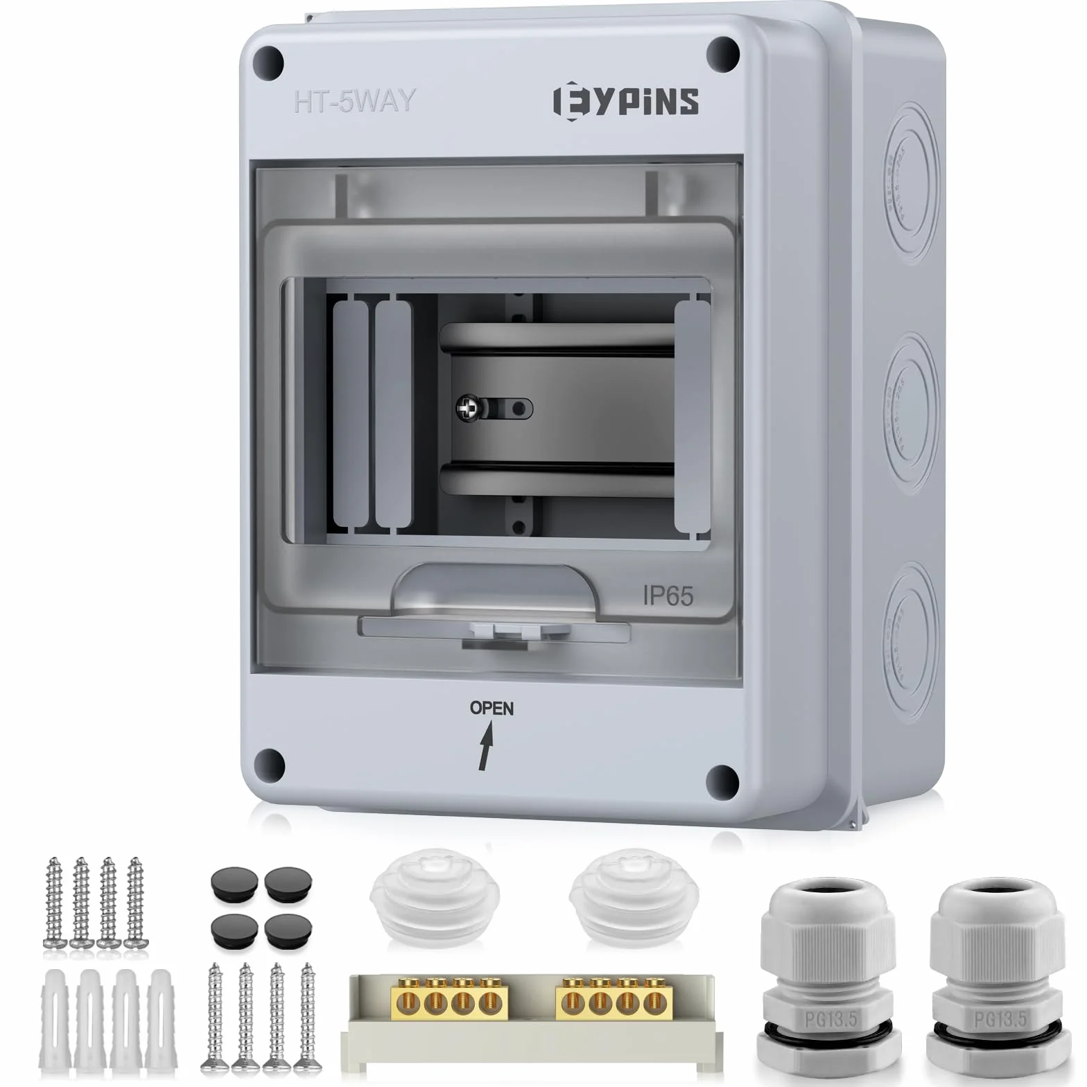 EYPINS Zewnętrzna tablica elektryczna 5 modułów, skrzynka rozdzielcza ścienna, wodoodporna IP65, na zewnątrz, do ogrodu (110 x 152 x 93 mm)