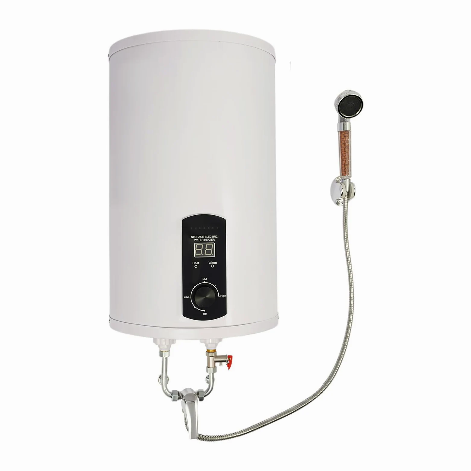 Elektryczny podgrzewacz wody 30 l do prysznica, z głowicą prysznicową Faucet | IPX4, ochrona przed wyciekiem, regulacja 25-75°C, przyłącze G1/2, słuchawka prysznicowa do kuchni, toalety, łazienki