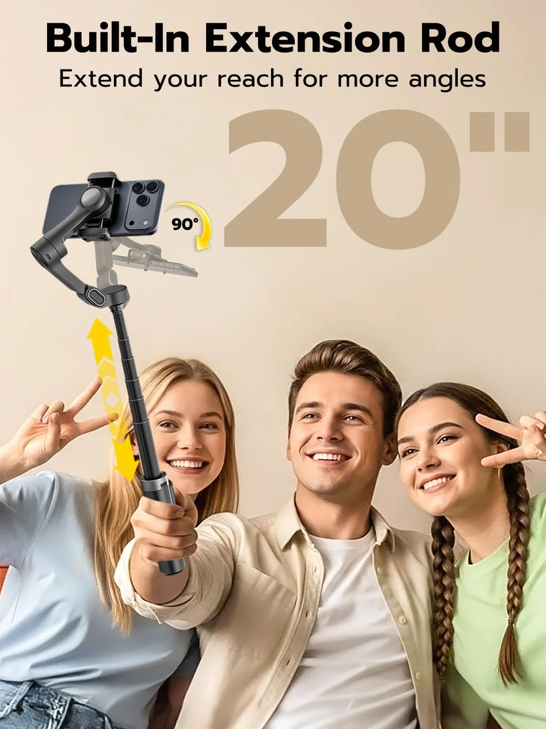 AOCHUAN 3-osiowy stabilizator gimbala do iPhone'a ze śledzeniem twarzy 360°, magnetyczny stabilizator telefonu