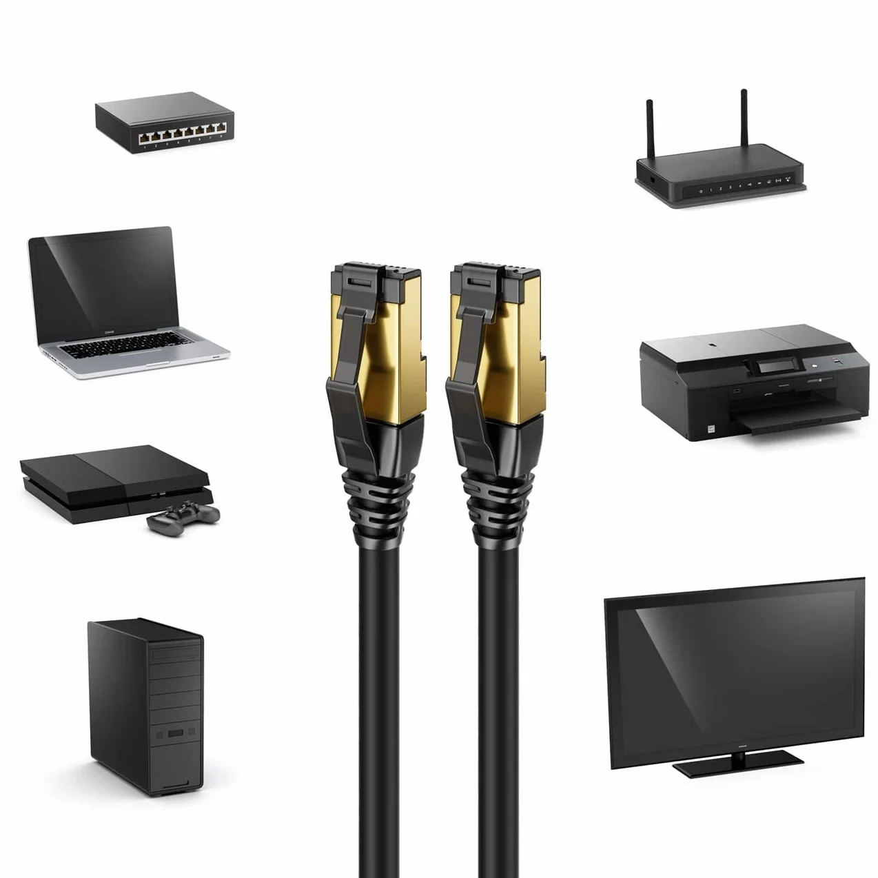 deleyCON CAT8.1 Patchkabel Sieciowy S/FTP PiMF 2000 MHz 40 Gbit RJ45 LAN Ethernet Czarny