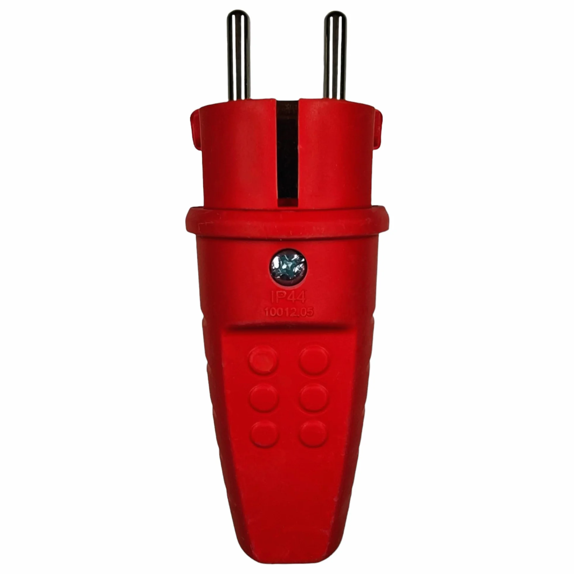 Gumowa wtyczka zewnętrzna, 230 V, 16 A, IP44, kabel burzowy do maks. 2,5 mm², odporna na pęknięcia, wodoszczelna, z zestykiem ochronnym z tulejką chroniącą przed zagięciem