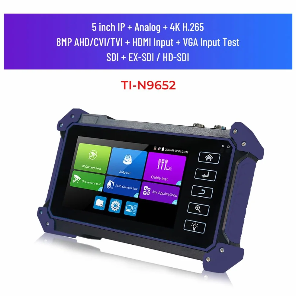 Tester CCTV, Fioletowy 5200C 12MP Tester IPC 8MP/AHD/CVI/TV/SDI kamery CCTV Monitor z VGA dla CFTV(TI-Z9652)
