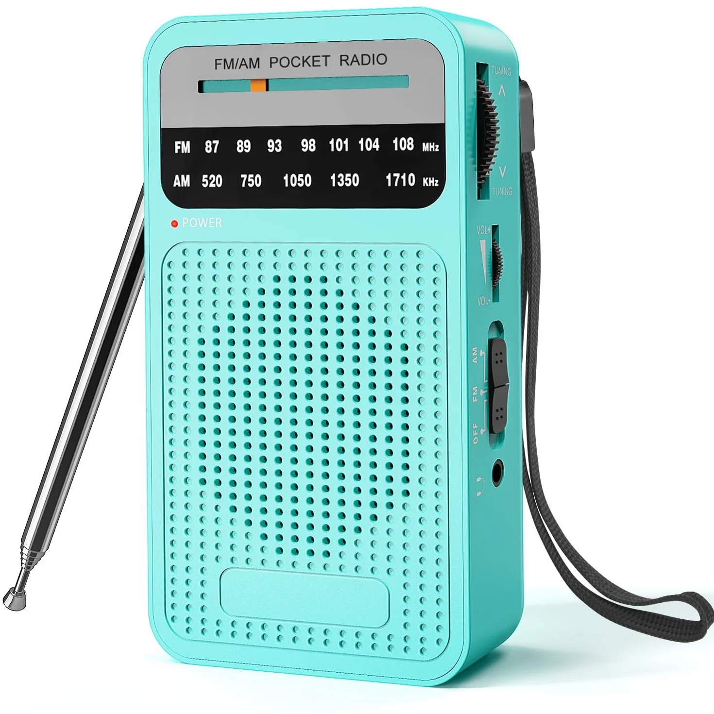 Tendak Małe Radio Kieszonkowe AM/FM Przenośne z Gniazdem Słuchawkowym 3.5mm Turkusowy