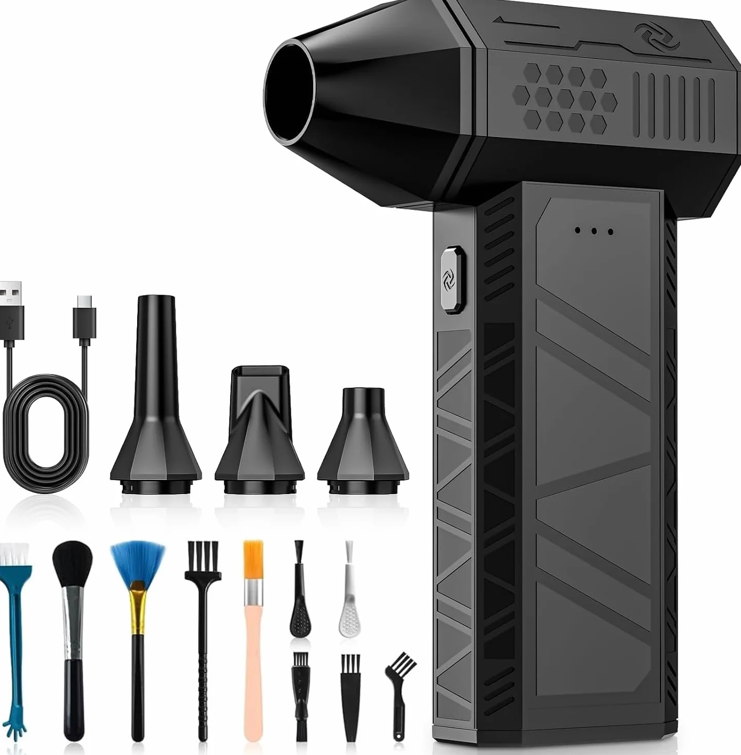 Elektryczna Dmuchawa do Kurzu, Air Duster Wydajny 3 Prędkości 150000 obr./min, 6000mAh Dmuchawa Sprężonego Powietrza ze światłem LED do Komputera, Biura, Dofy, Zamiennik Dprężonego Powietrza