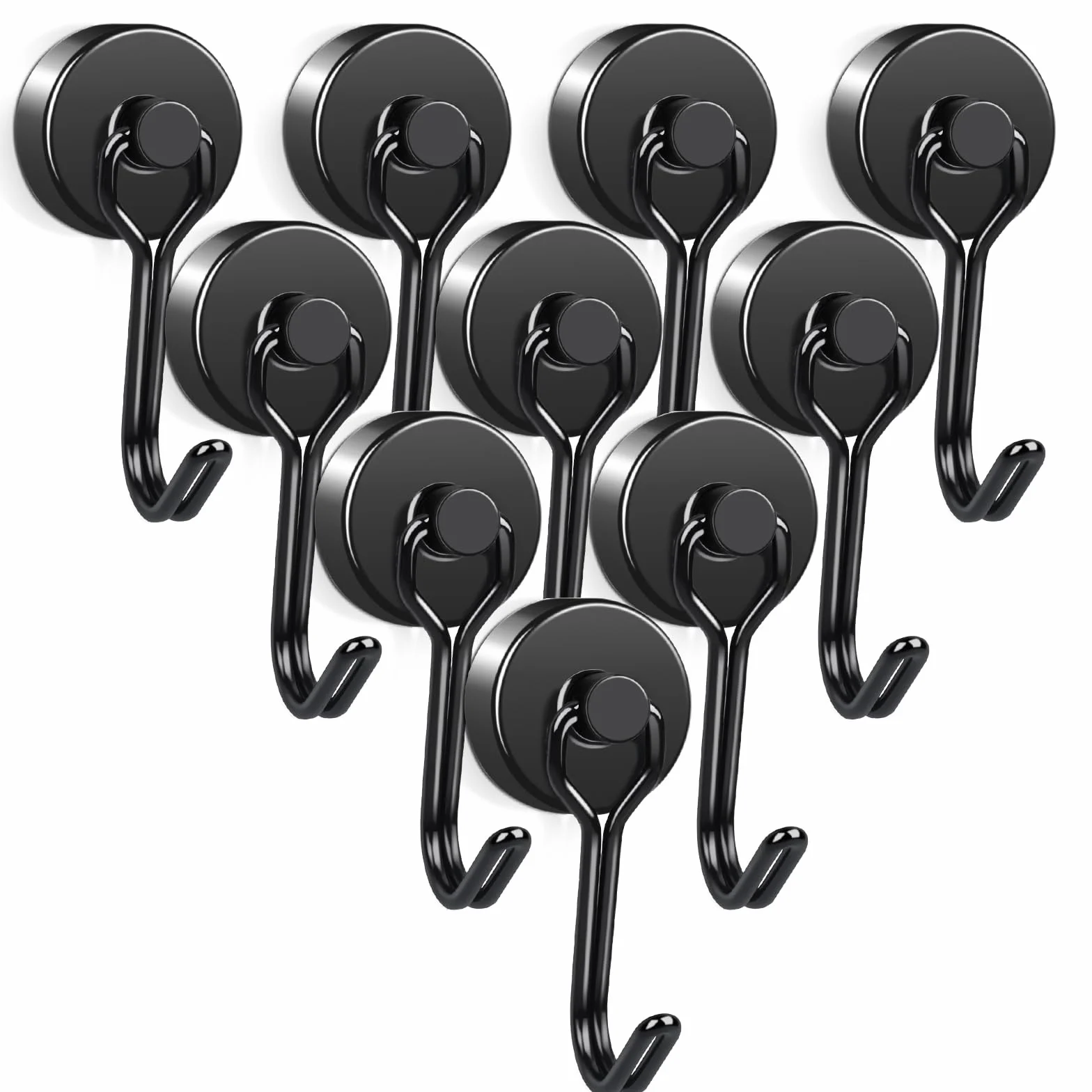 FPMYB 10 sztuk haków magnetycznych, bardzo mocne, czarne, 20 mm, magnesy neodymowe, trzymają się 15 kg, obracane haczyki, magnesy z haczykami, do kuchni, grilla, gadżetów, szafek biurowych