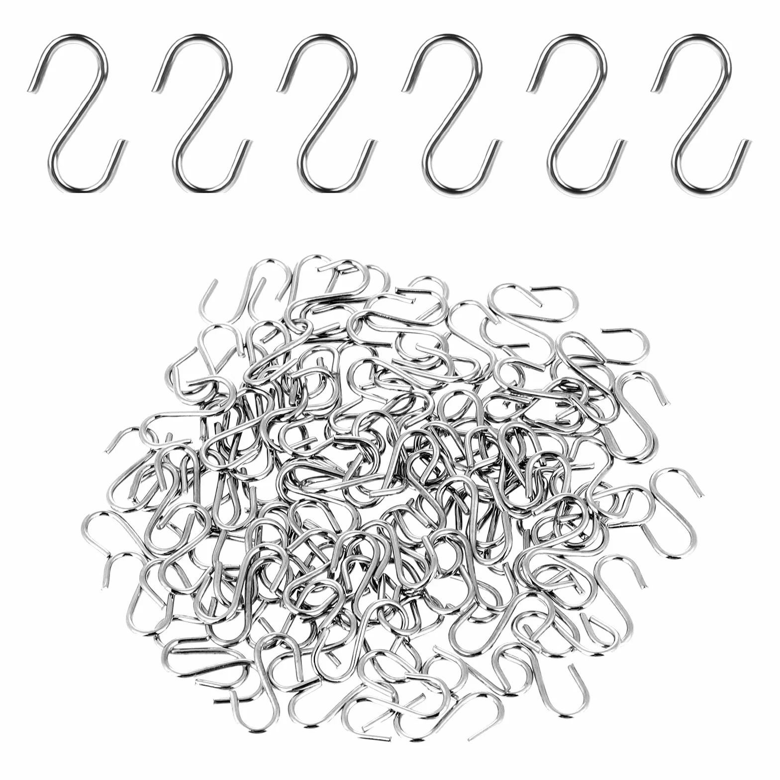 JJUNW Mini S Haki, 100 sztuk Małe haki w kształcie litery S, 14mm metalowe haki do zawieszenia, oszczędność miejsca, haki w kształcie litery S do robótek ręcznych, wiszące biżuteria, breloki, kluczyki