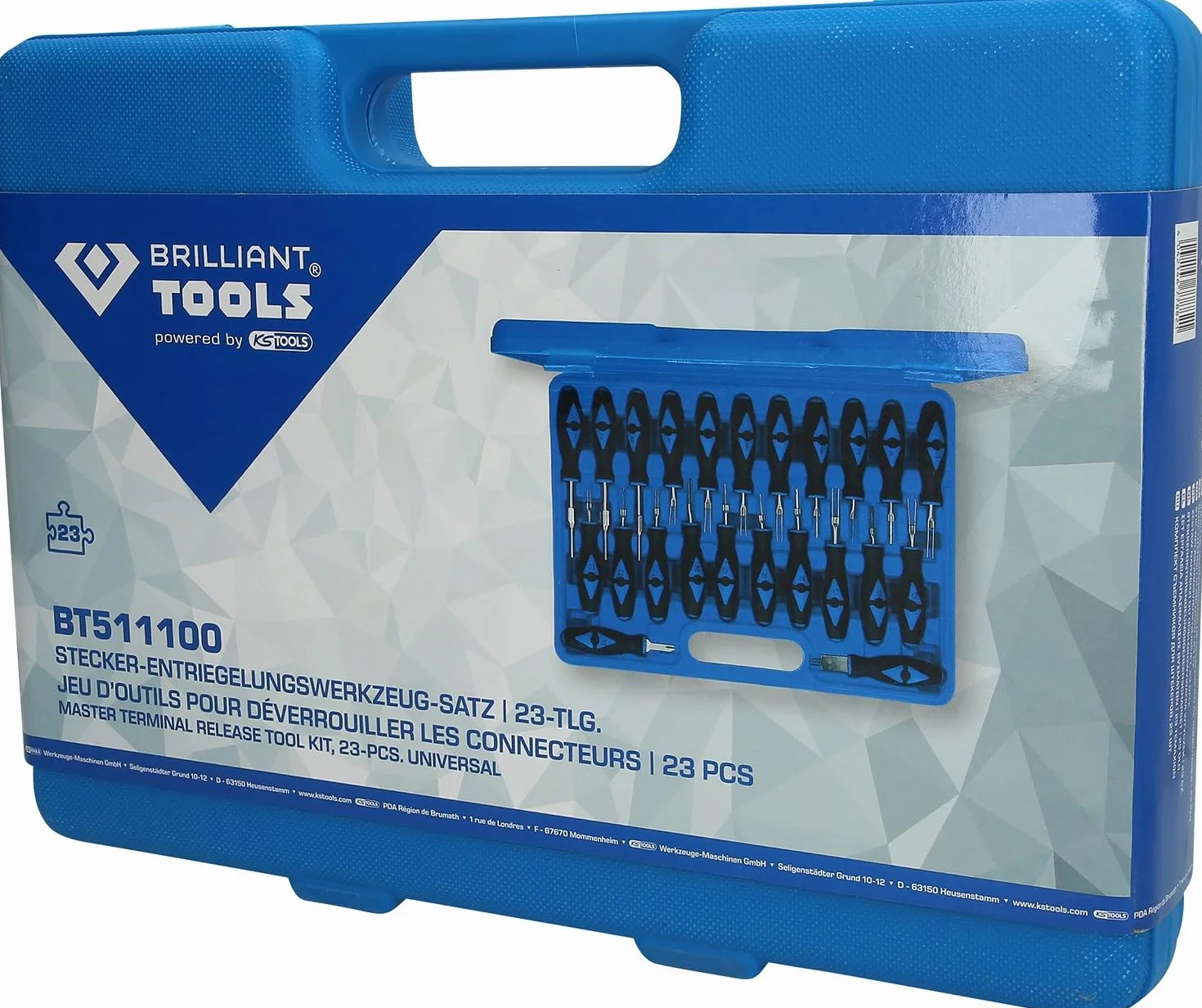 BRILLIANT TOOLS BT511100 Zestaw narzędzi do odblokowywania wtyczek, 23-szt [Powered by KS TOOLS]
