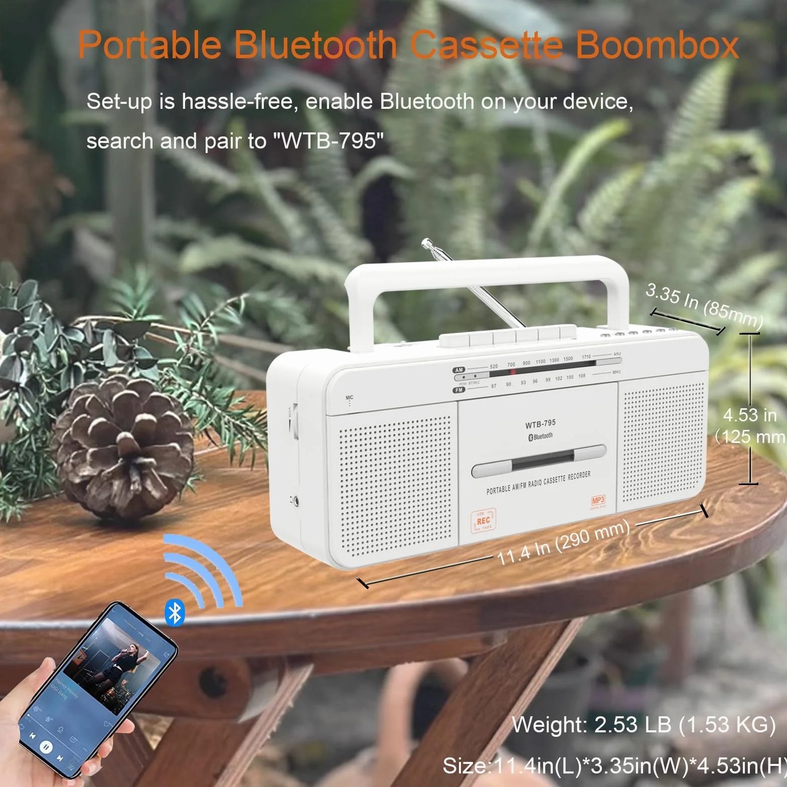 WISCENT Odtwarzacz kasetowy USB Bluetooth AM FM Radio stereo konwerter MP3 przenośny