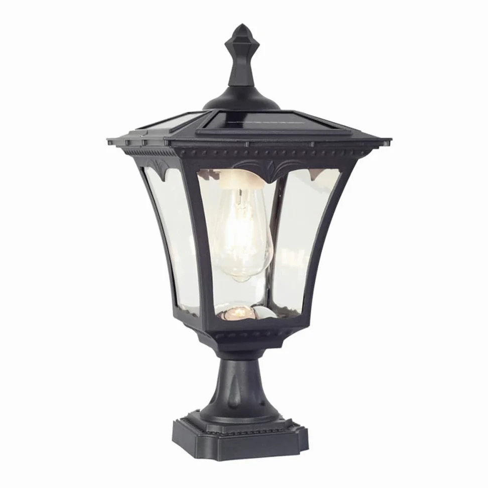 Solarna lampa słupkowa 16,5" z zewnętrzną osłoną słupka z podstawą montażową na molo, wodoodporny filar w prostym stylu europejskim, przezroczysty szklany abażur, lampion