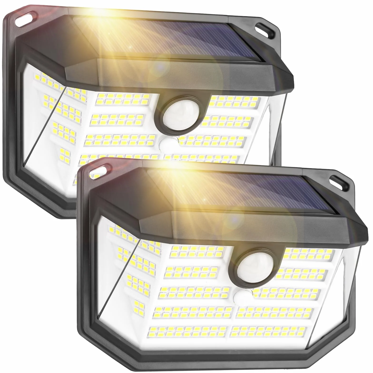 Solarna lampa zewnętrzna z czujnikiem ruchu, 230 diod LED, 3 tryby pracy, lampa solarna do użytku na zewnątrz, IP65, wodoszczelna lampa solarna do ogrodu, garażu, na zewnątrz (2 sztuki)