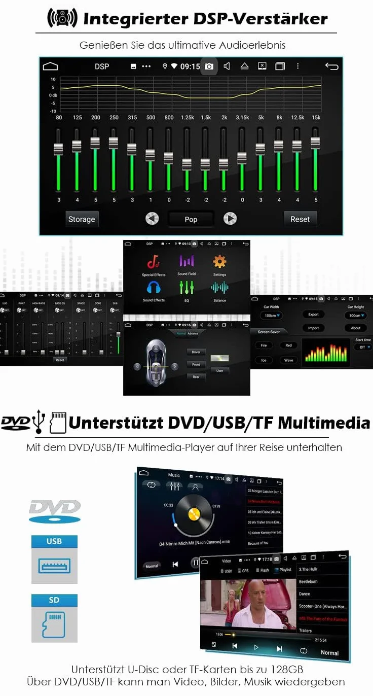 erisin 7-calowe radio samochodowe z systemem Android 12 do VW Touareg T5 Multivan GPS Navi Carplay Android Auto DSP Bluetooth WiFi 4G DAB+ TPMS Touch Screen CD/DVD A2DP SWC Car Radio 4 GB RAM + 64 GB