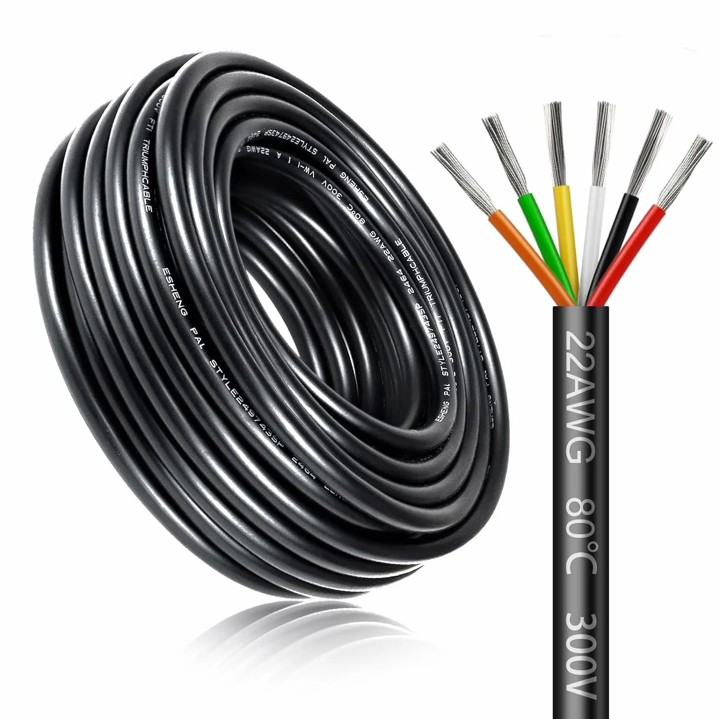Kabel elektryczny 22AWG 6 x 0,3 mm², 30 m, 6 żył 5 V/12 V/24 V/300 V, kabel zasilający, ocynkowany kabel miedziany, elastyczny i miękki, niska impedancja, wysoka odporność na temperaturę, przedłużacz