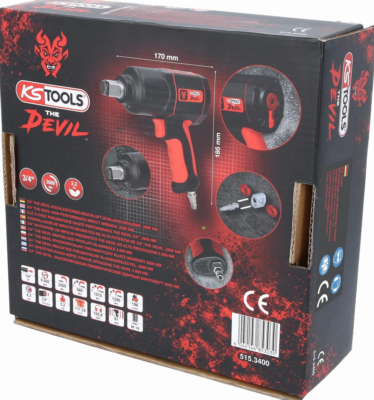 KS Tools 515.3400 3/4” THE DEVIL wysokowydajny pneumatyczny klucz udarowy 2000Nm