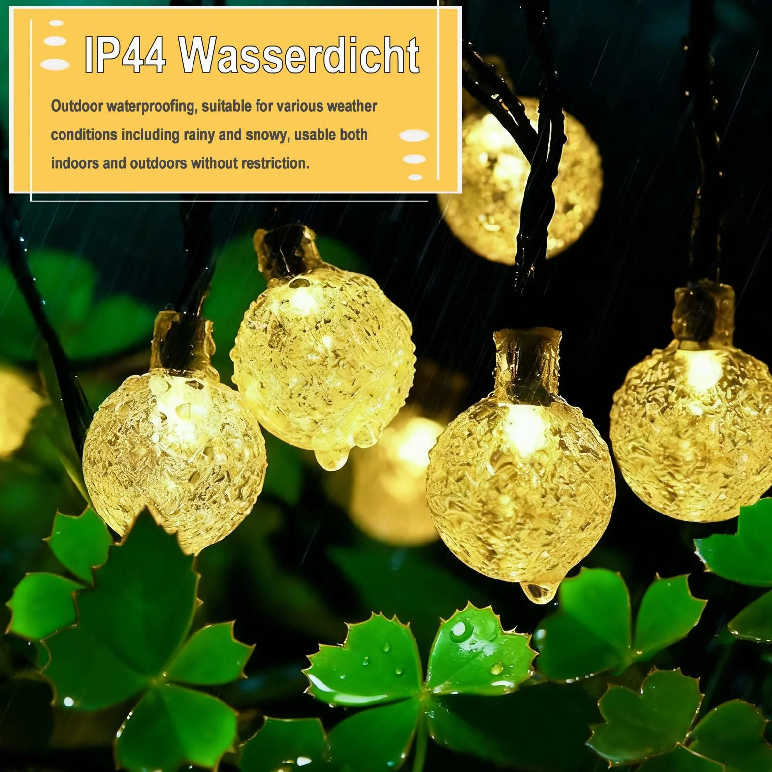 Łańcuch świetlny zewnętrzny 10 m, 100 diod LED, łańcuch świetlny z kryształową kulką, wodoszczelny, z wtyczką, 8 trybów pracy i timerem, do użytku wewnątrz i na zewnątrz, na balkon, do ogrodu