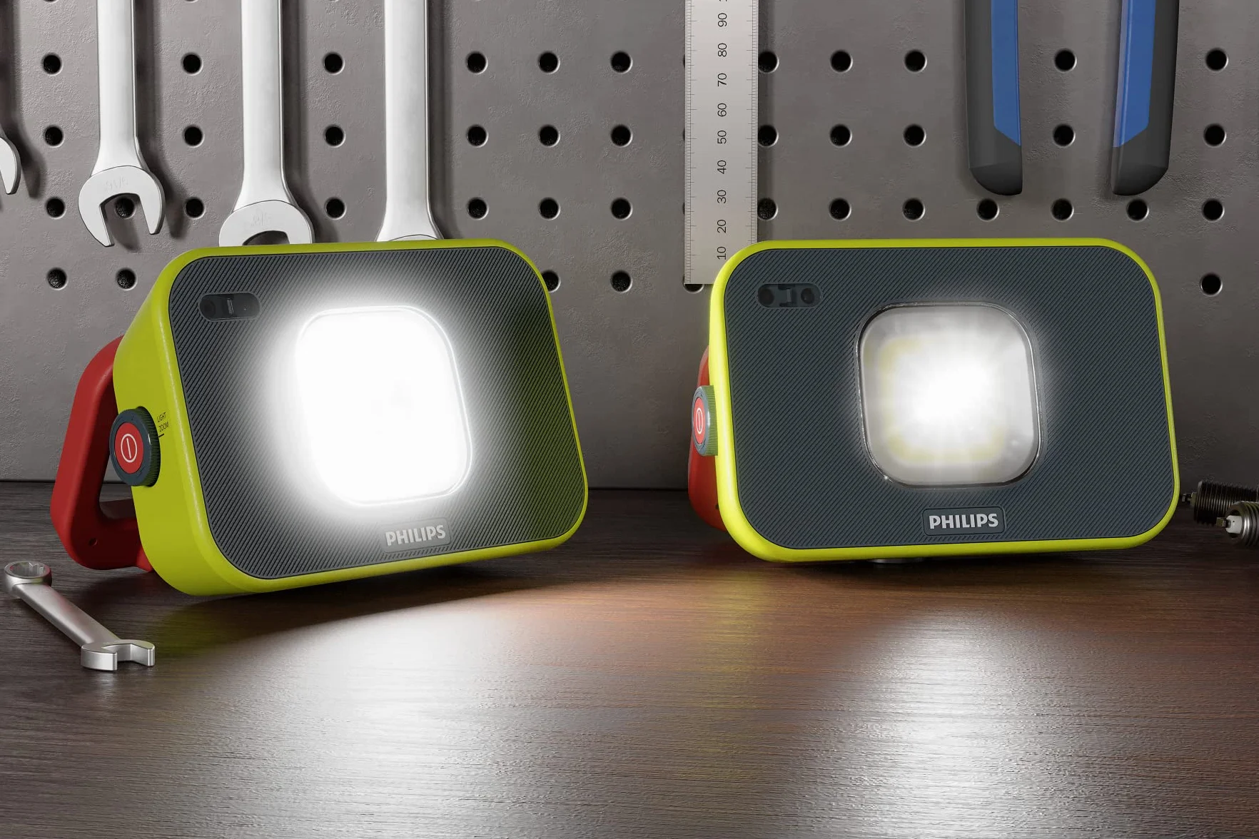 Philips Lampa robocza LED Xperion 6000 Flood, reflektor LED do ponownego ładowania, z zoomem i ściemnianym światłem reflektorowym i reflektorowym, 1000 lm, sterowanie gestami, funkcja powerbanku