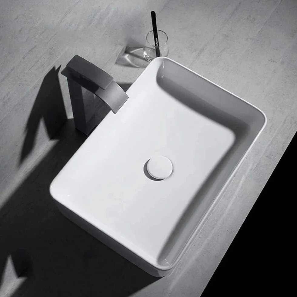 Szafka Pod Umywalkę Z Umywalką, Umywalka Nablatowa, Prostokątna Biała Porcelanowa Umywalka Nablatowa, Nowoczesna Prosta Ceramiczna Umywalka Nablatowa, 20,8 X 14,5 Cala