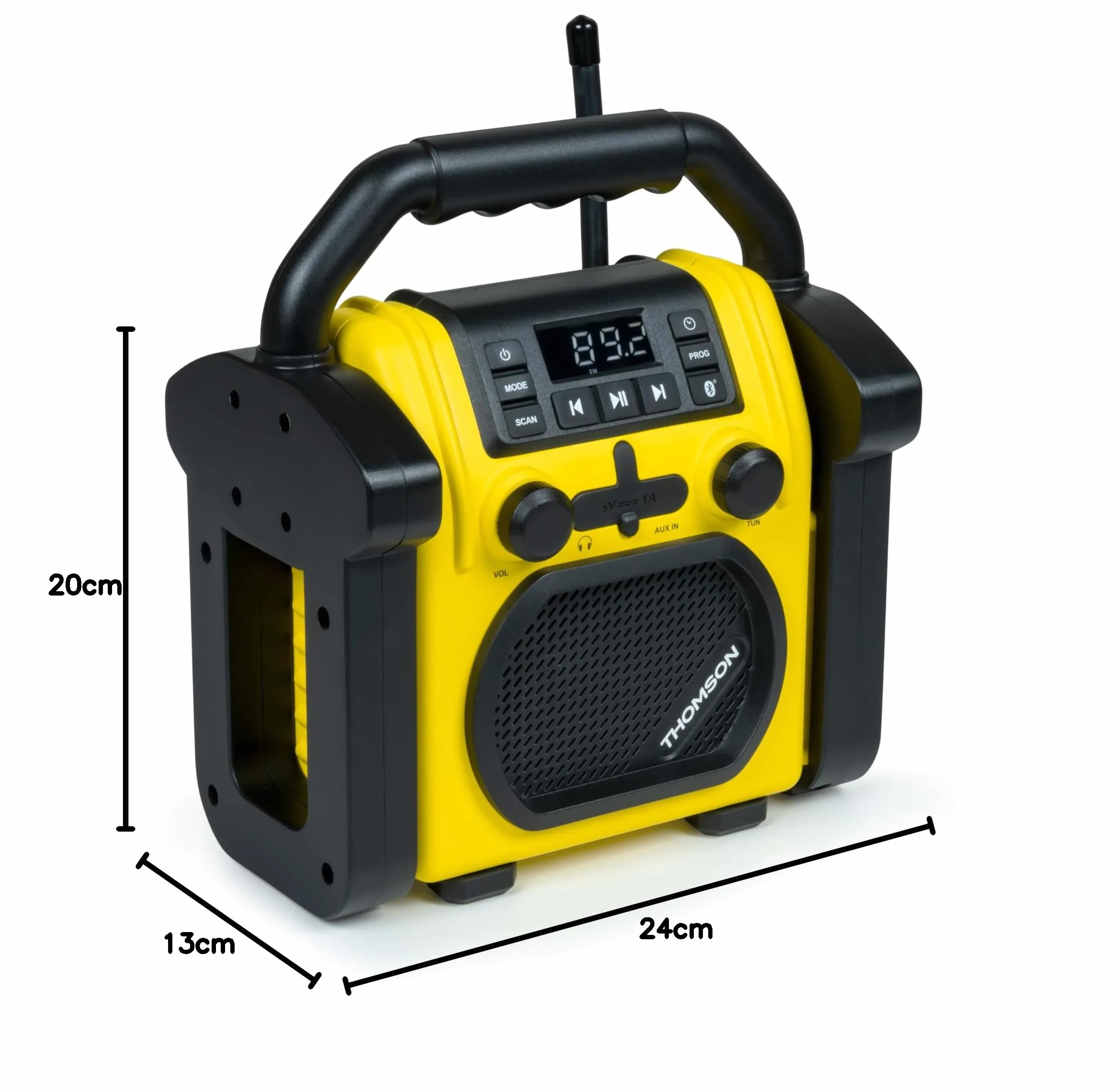 Thomson WKR50BT - Radio robocze z Bluetooth, Radio FM PLL, AUX-IN, gniazdo słuchawkowe, USB Odtwarzacz, 30W Musical, IPX54, zasilanie 230V Kabel lub 4 baterie LR14 (brak w zestawie)