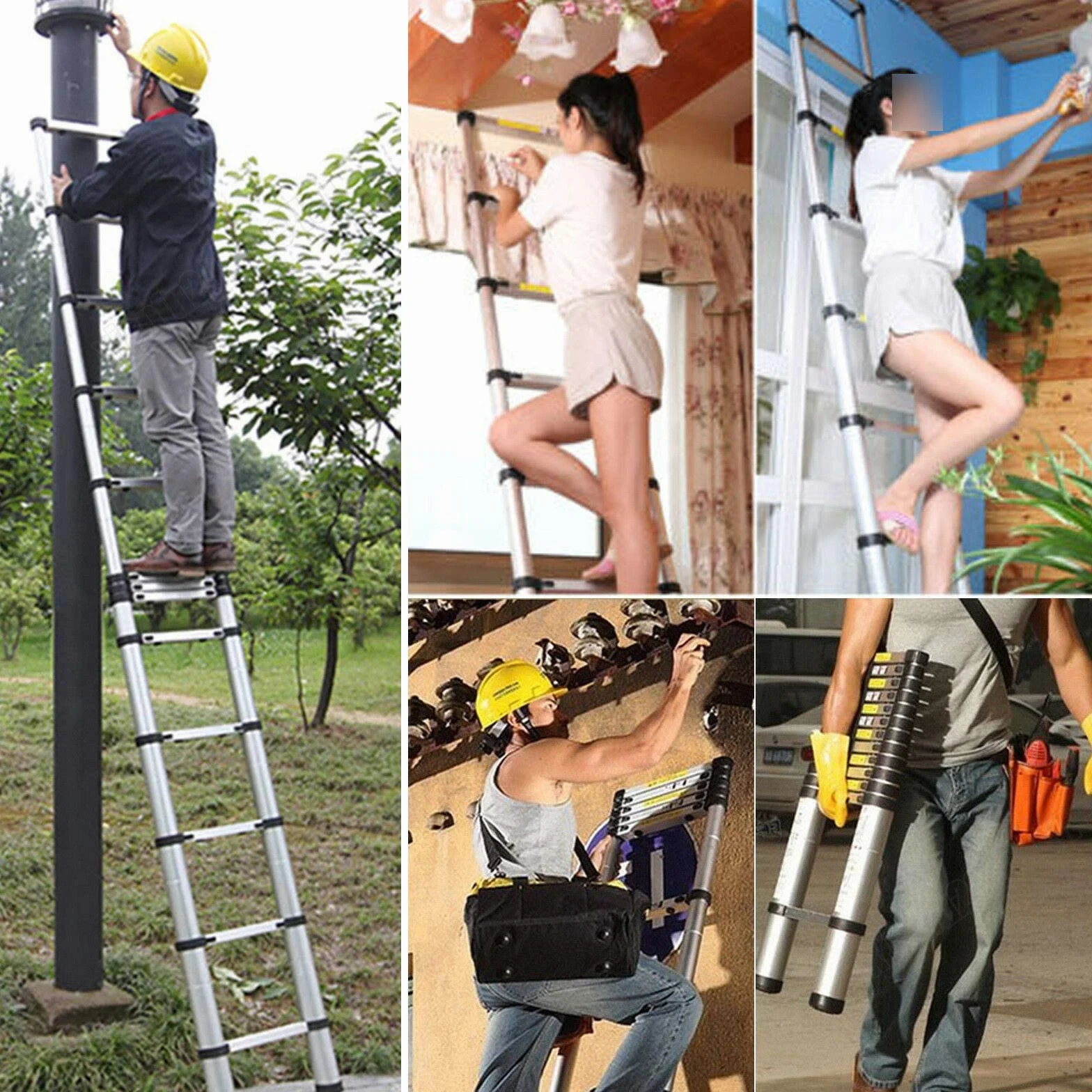 Aluminiowa drabina teleskopowa 4,4 m, "zrób to sam", drabina stojąca, drabina przystawna, drabina wielofunkcyjna, do strychu/dachu wspinaczkowego/użytku biurowego/prac budowlanych, wysuwana, aluminiowa drabina antypoślizgowa, schody, obciążenie 150 kg