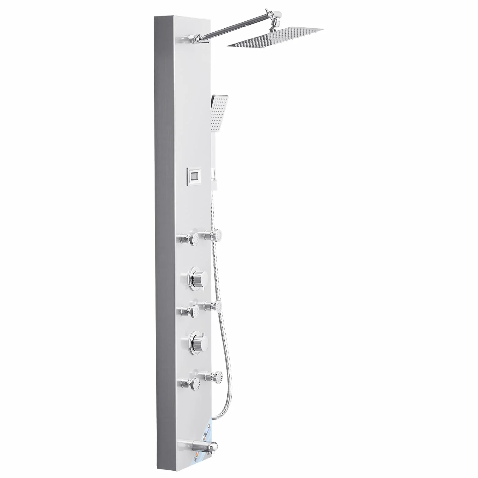 VEVOR Panel prysznicowy z systemem wieżowym z głowicą deszczową, LED, kolumna prysznicowa ze szczotkowanej stali nierdzewnej 1240 mm 4 funkcje, z 6 dyszami korpusu, prysznicem i wylewką do wanny