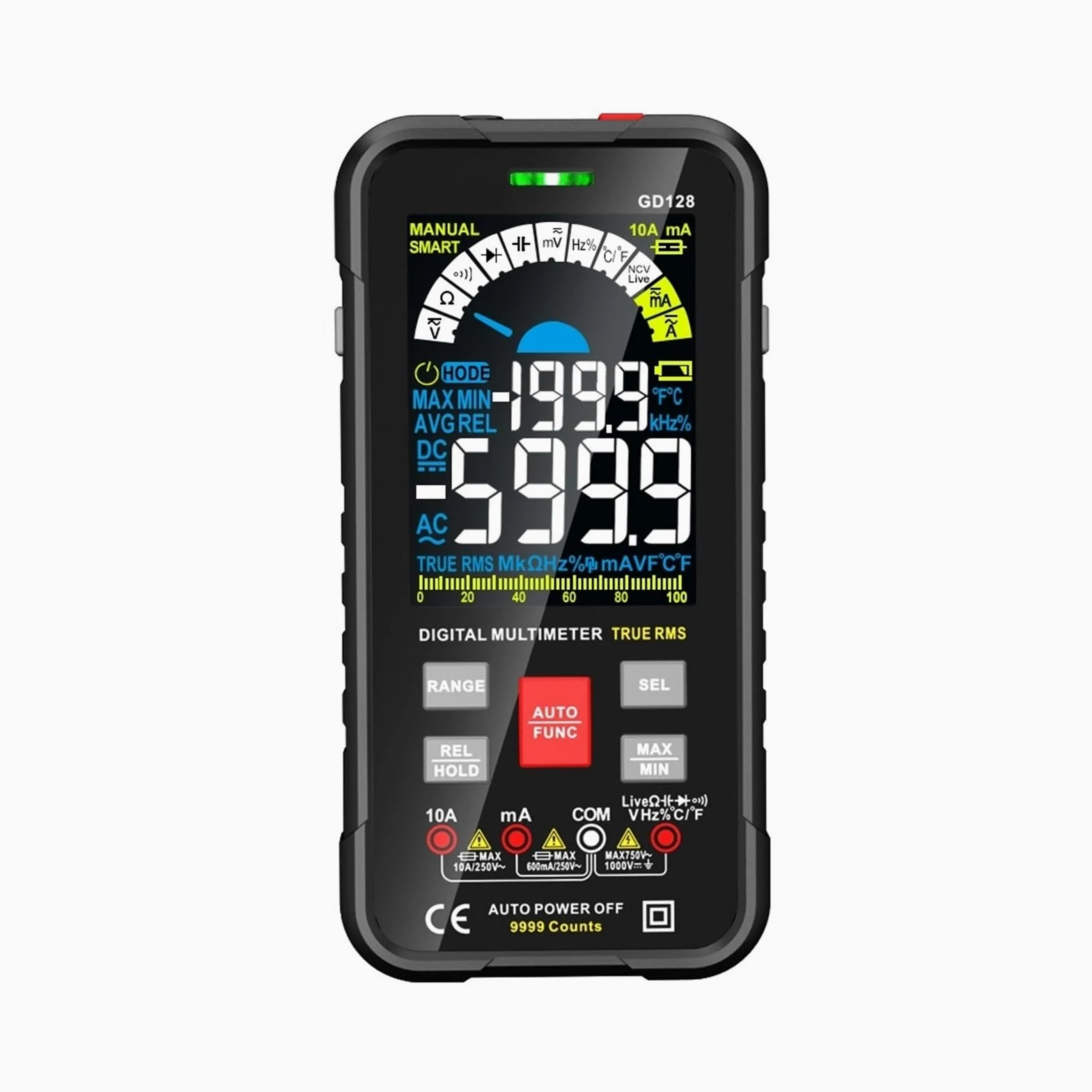 Multimetr Cyfrowy 9999 Zlicza Woltomierz DMM True AC DC NCV Inteligentny Amperomierz Auto Zakres Tester Pojemności Szybko Dokładnie Łatwy Odczyt(GD128-black)