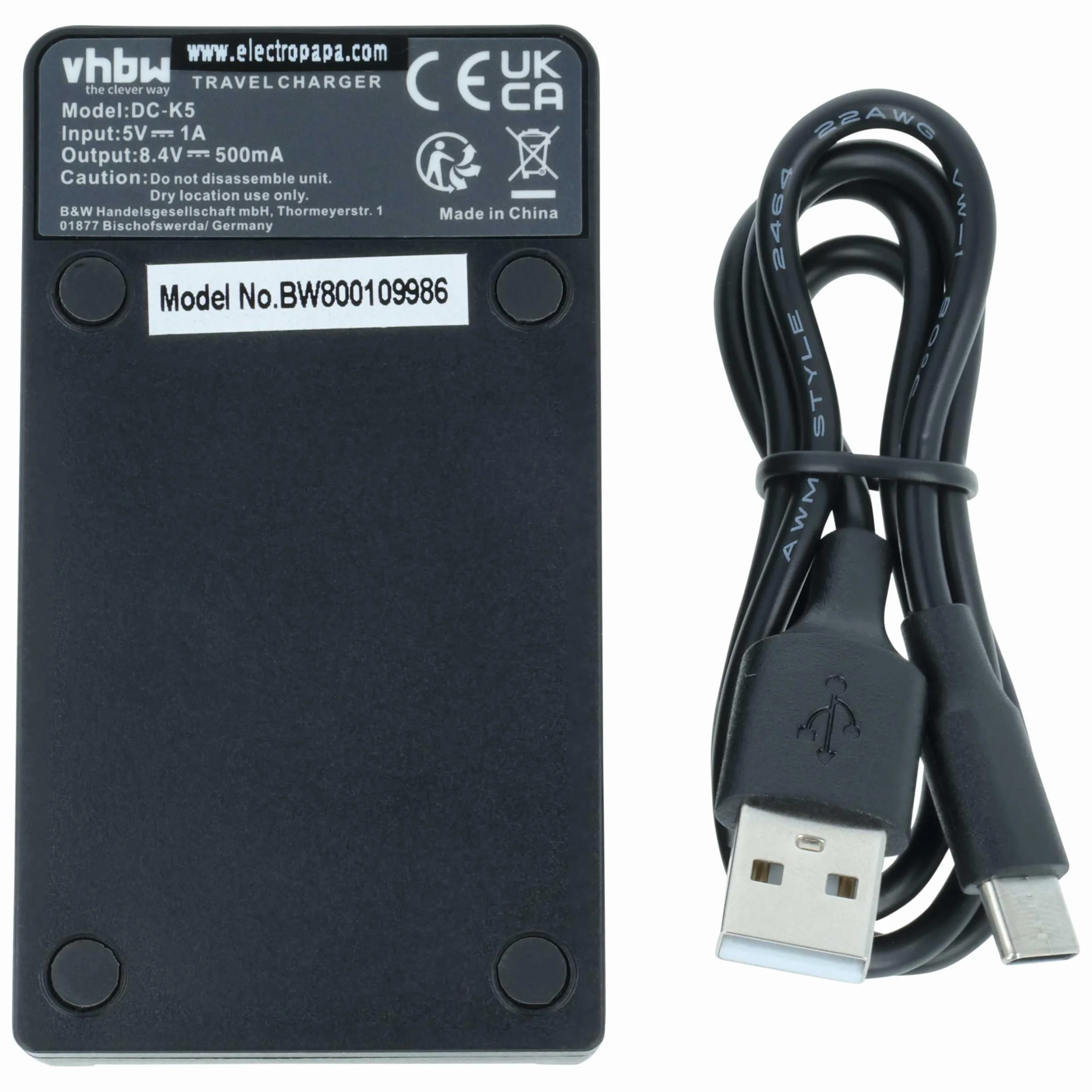 vhbw Ładowarka USB kompatybilna z Panasonic SDR-H60, SDR-H80, SDR-H90, VDR-D100, VDR-D150, VDR-D160, VDR-D220, VDR-D250, VDR-D300 aparat cyfrowy