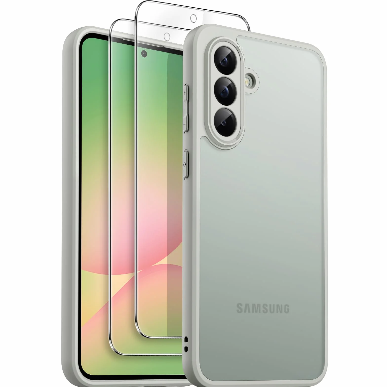 JETech 3 w 1 Matowe Etui do Samsung Galaxy A56 5G z Ochraniaczem Ekranu Szkło Hartowane, Przeświecający Oszroniony Osłona z Ochroną Aparatu (Oliwa)