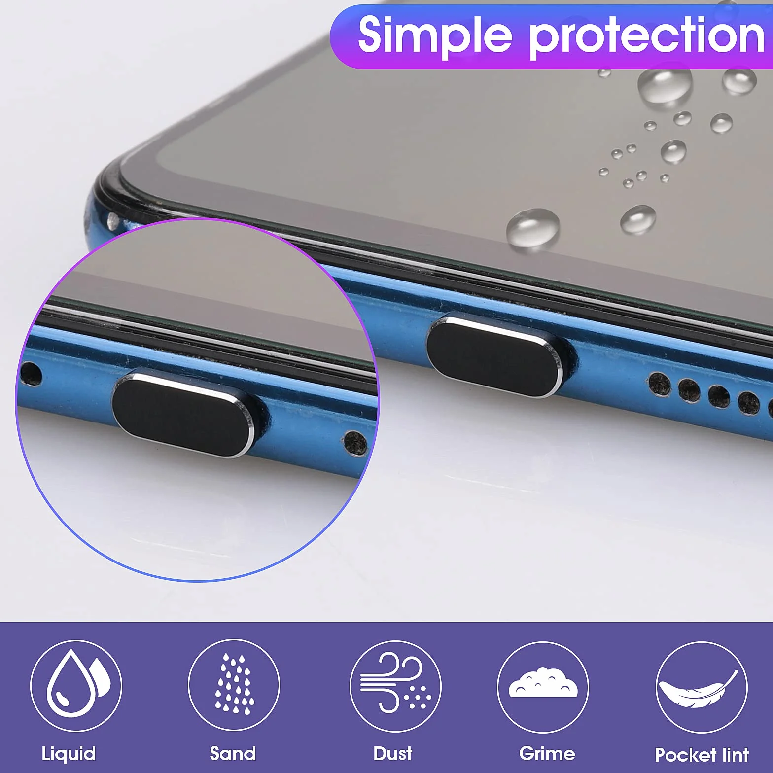 Cobee Zestaw wtyczek przeciwpyłowych USB C 6 szt. metalowy ochronnik