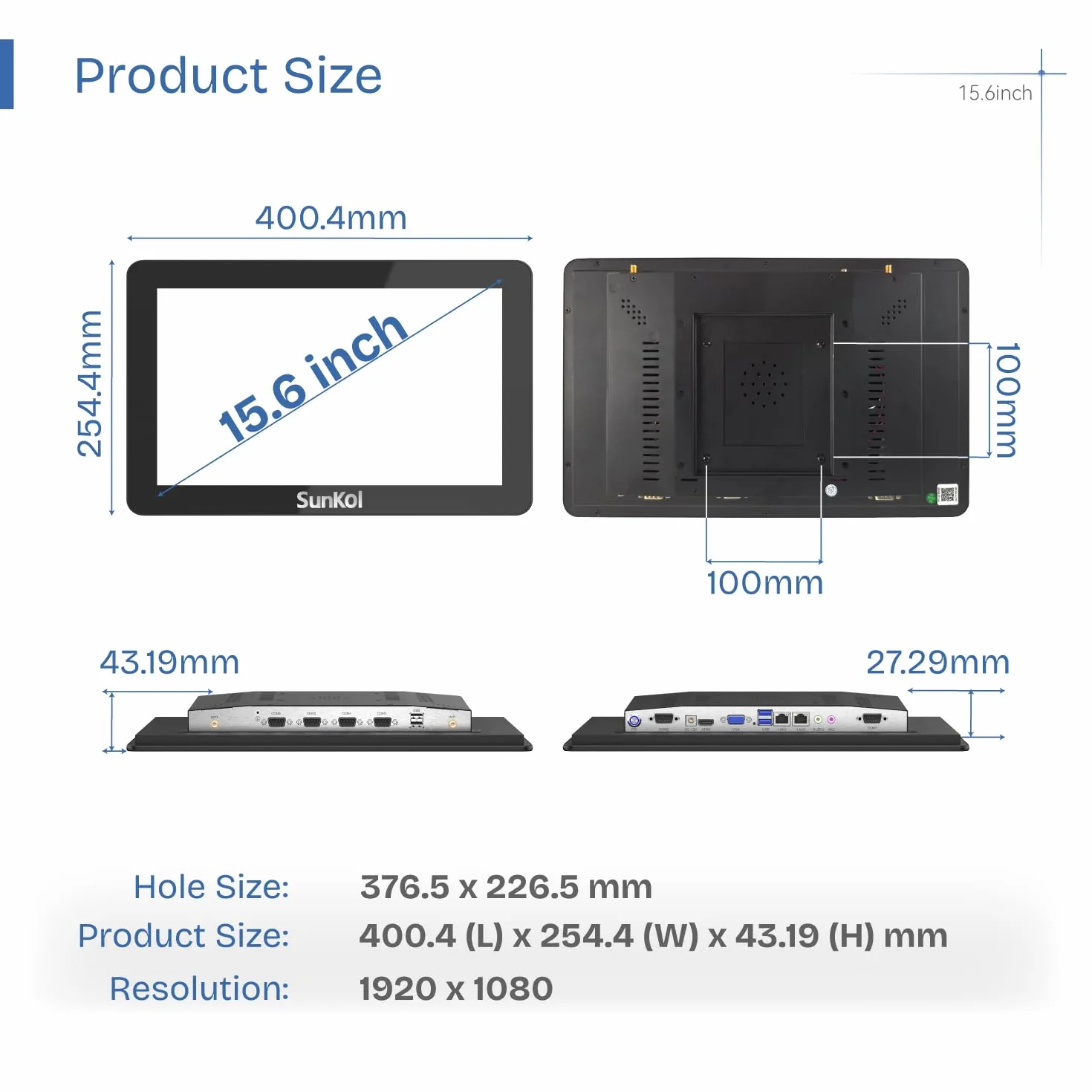 15,6" dotykowy panel PC industrialny i5-3210M 2xUSB 3.0 HDMI VGA 2xRS232 2xLAN
