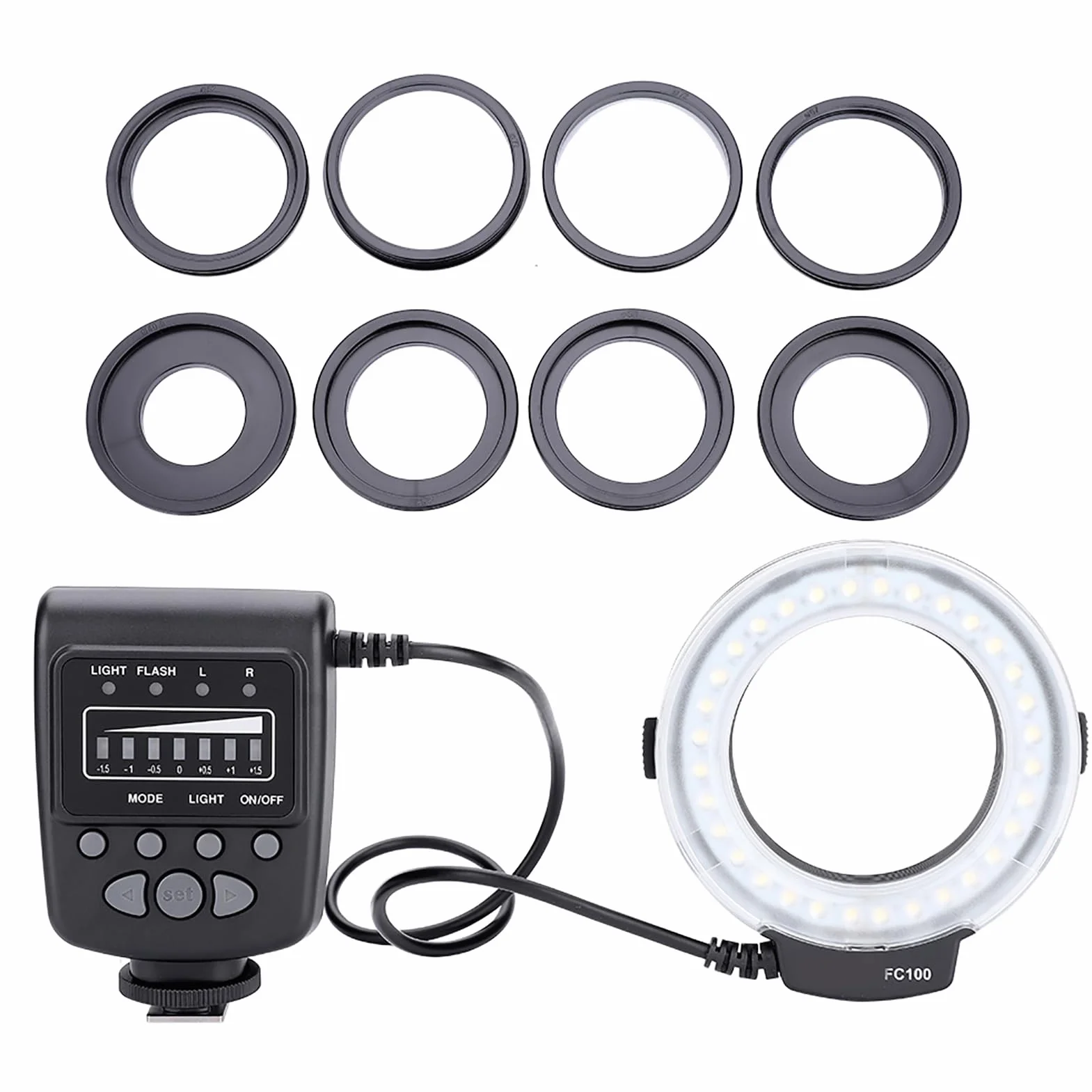 FC 100 Pierścieniowa Błyskowa LED do Makrofotografii, Stroboskopowa, Plastikowa, 5000K, Biała