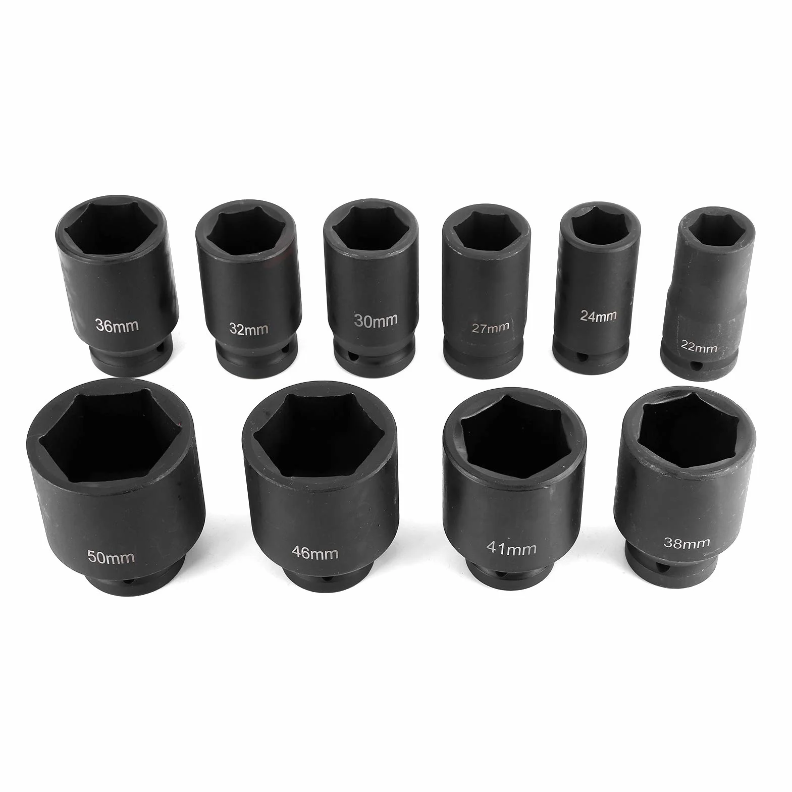 Walmeck 10 Sztuk Metrycznych Głębokich Nasadek Udarowych, Napęd 3/4 Cala 6-punktowy Zestaw Narzędzi Samochodowych Cr Mo Steel 22 24 27 30 32 36 38 41 46 50mm, ze Schowkiem, do Uży