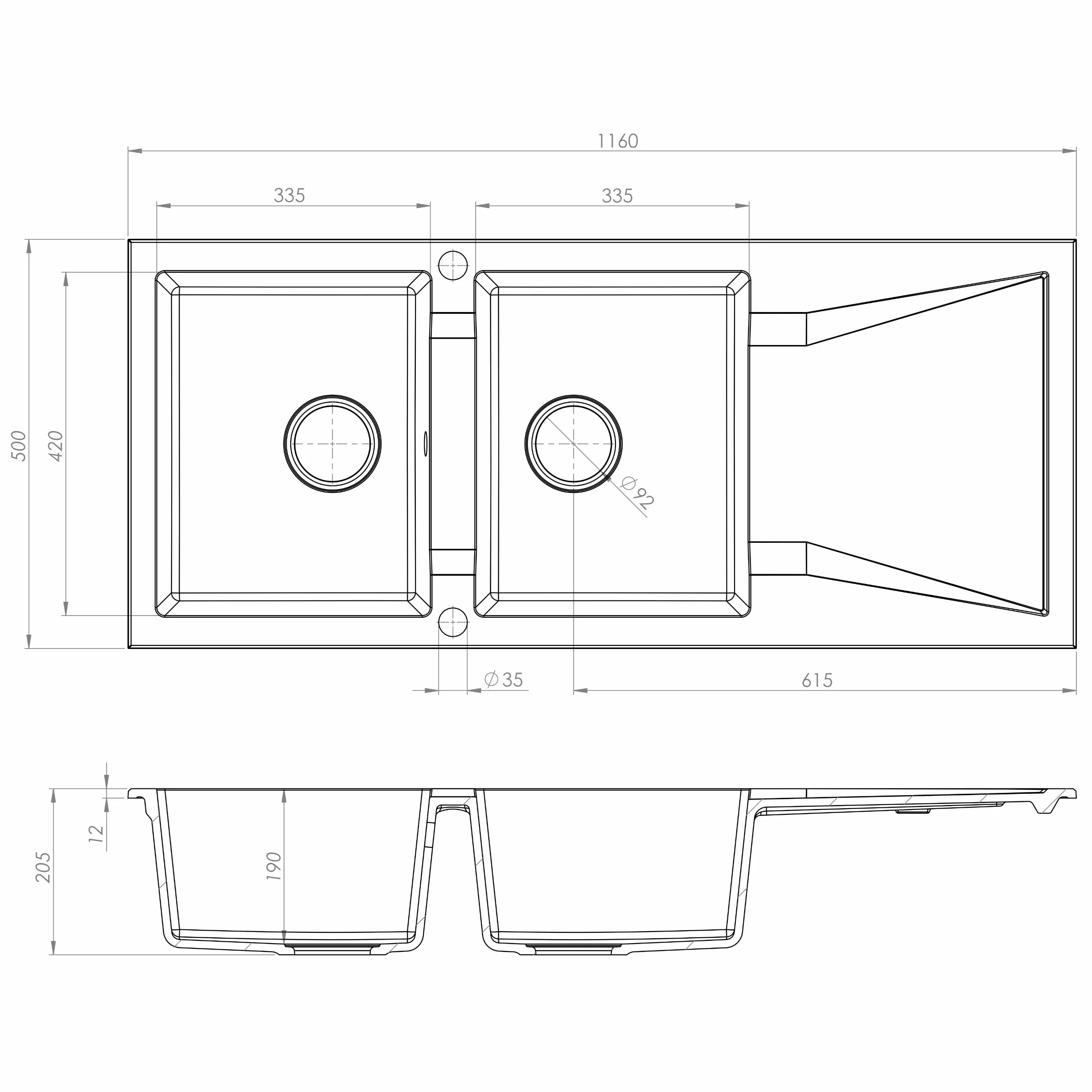 SINK QUALITY podwójny zlewozmywak z ociekaczem, zlewozmywak granitowy czarny 116 x 50 cm, podwójny zlew z syfonem i substancją impregnującą, 2 umywalki zlewozmywaki kuchenne od 80