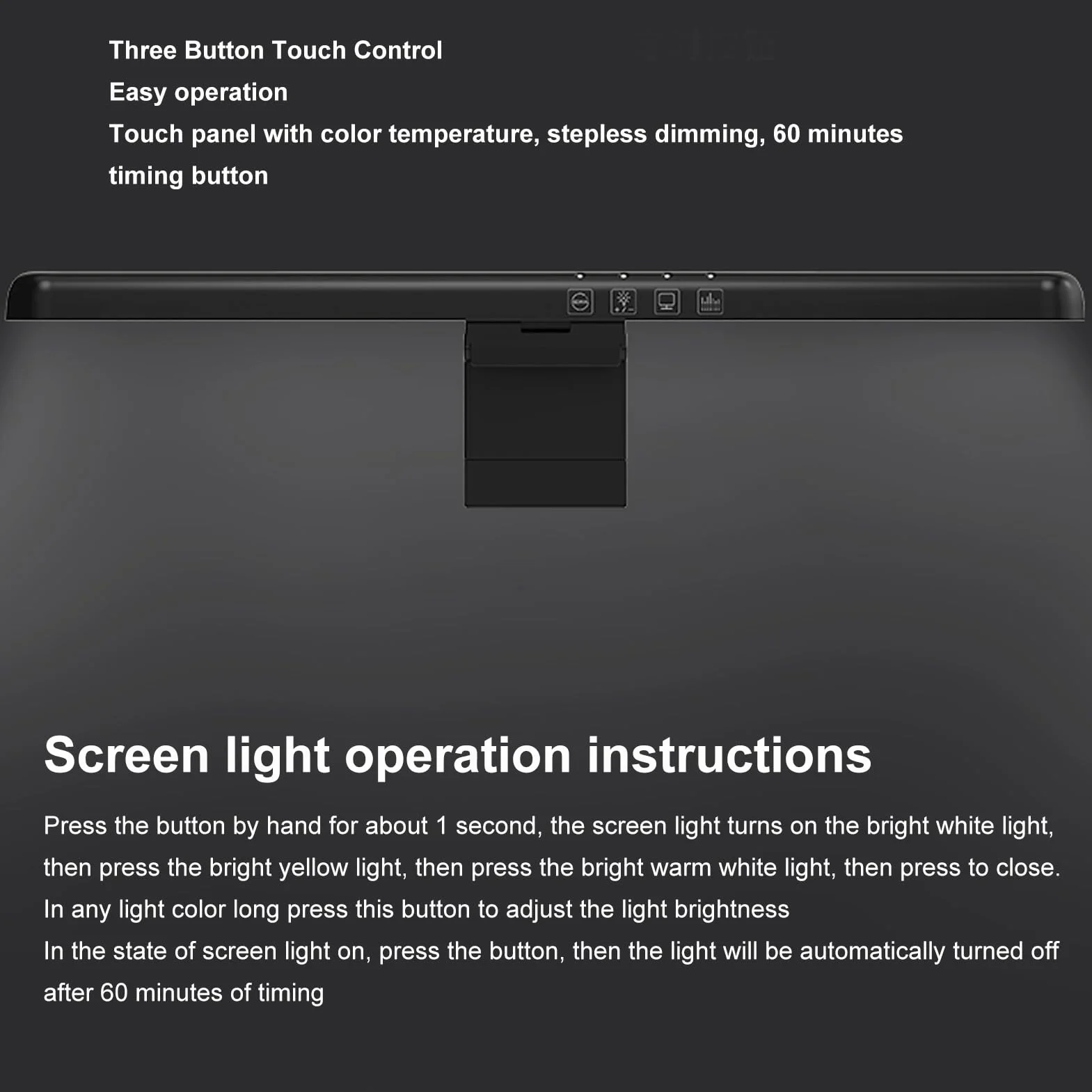 Zakrzywiona Lampa Monitora USB C, Bezstopniowe Przyciemnianie, 3 Temperatury Barwowe, Sterowanie Dotykowe, Asymetryczne Źródło Światła