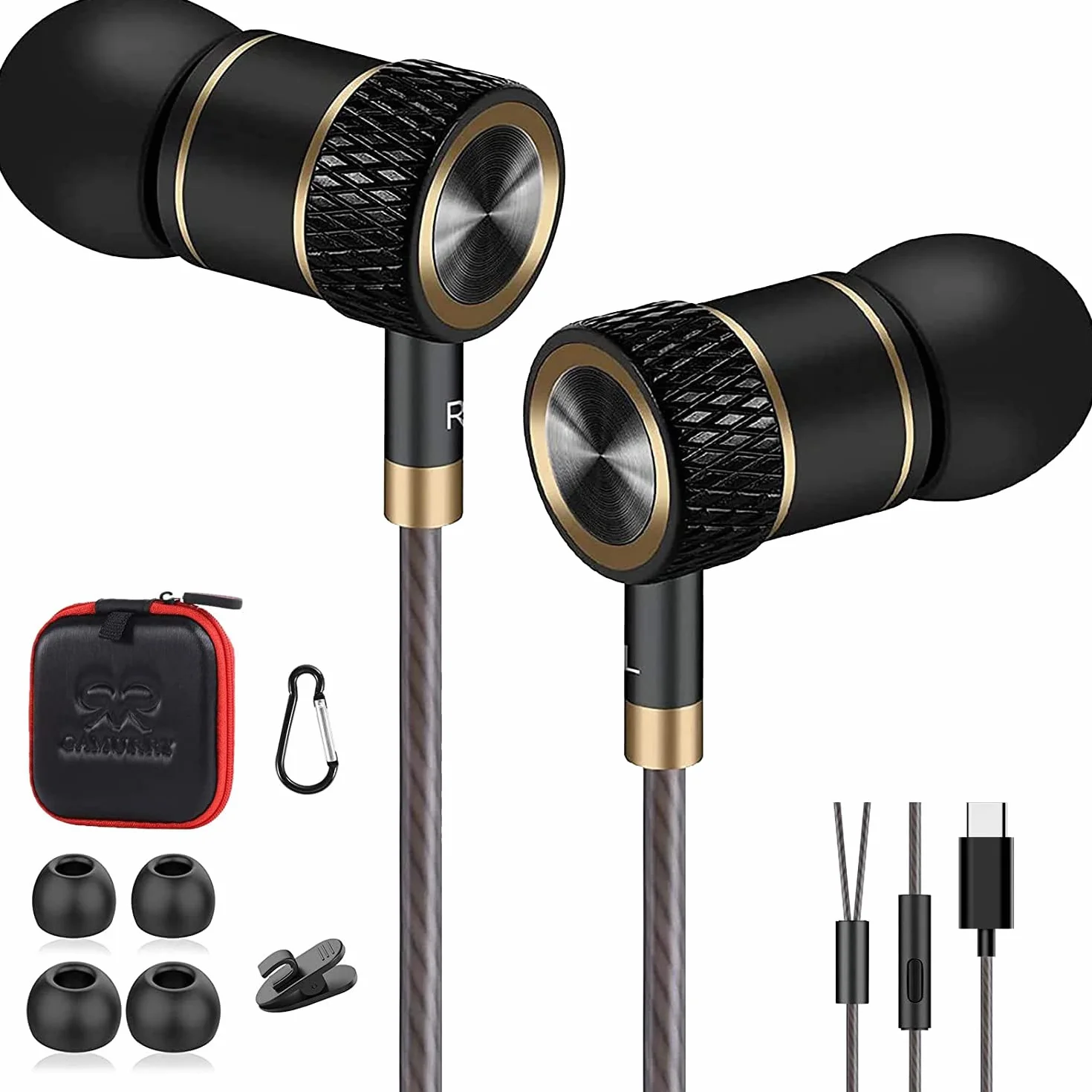 GAMURRY SłUchawki Douszne USB Typ C, Z Mikrofonem I Kontrolerem Typu C, Z Kablem O DłUgośCi 120 cm, Izolacją SzumóW, Bas Stereo, WyraźNe Rozmowy,Do Radia,Odtwarzaczy MP3 I Innych UrząDzeń Audio