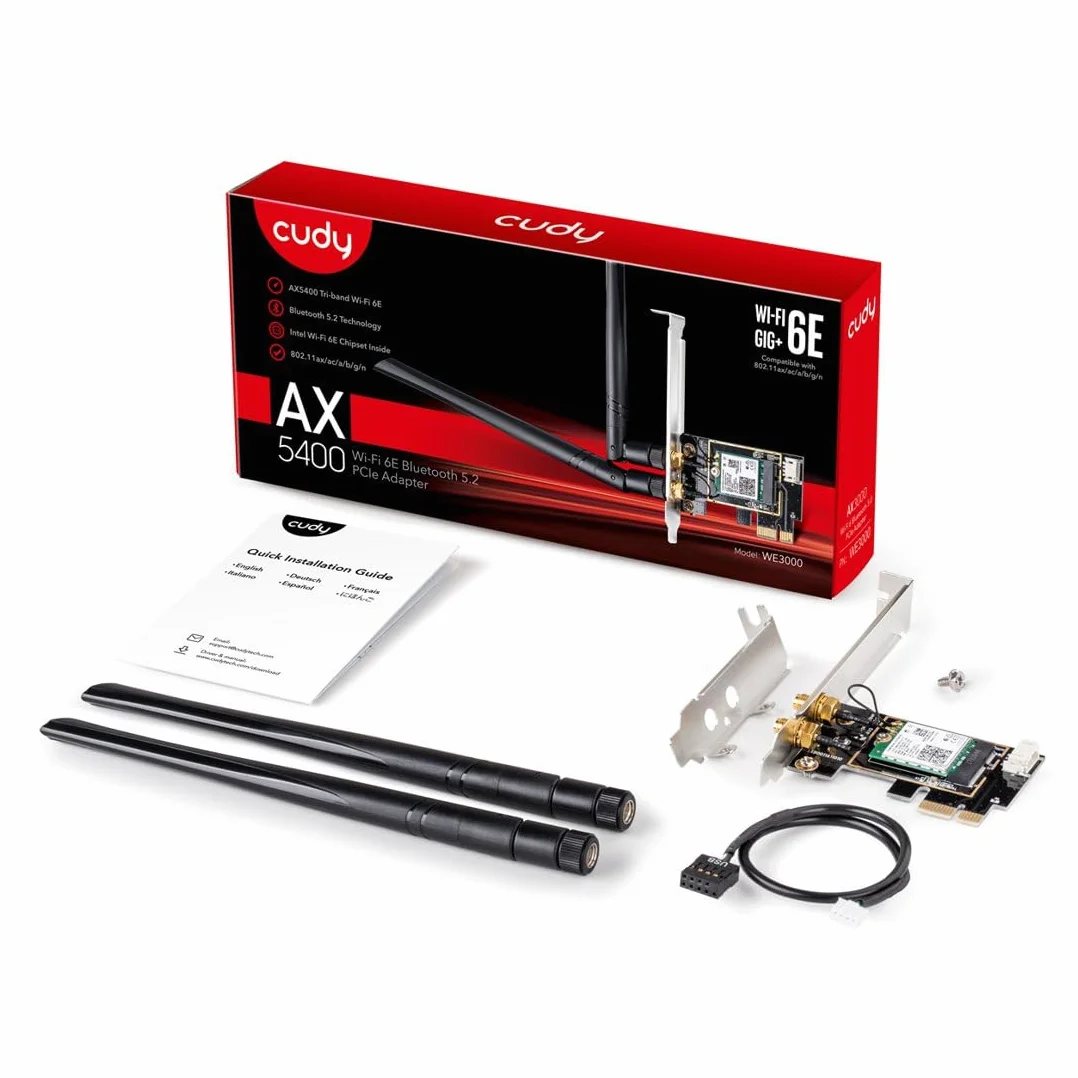 Cudy WE3000 AX 3000 Mbps bezprzewodowa karta WiFi 6 PCIe Bluetooth 5.0 802.11ax czarny