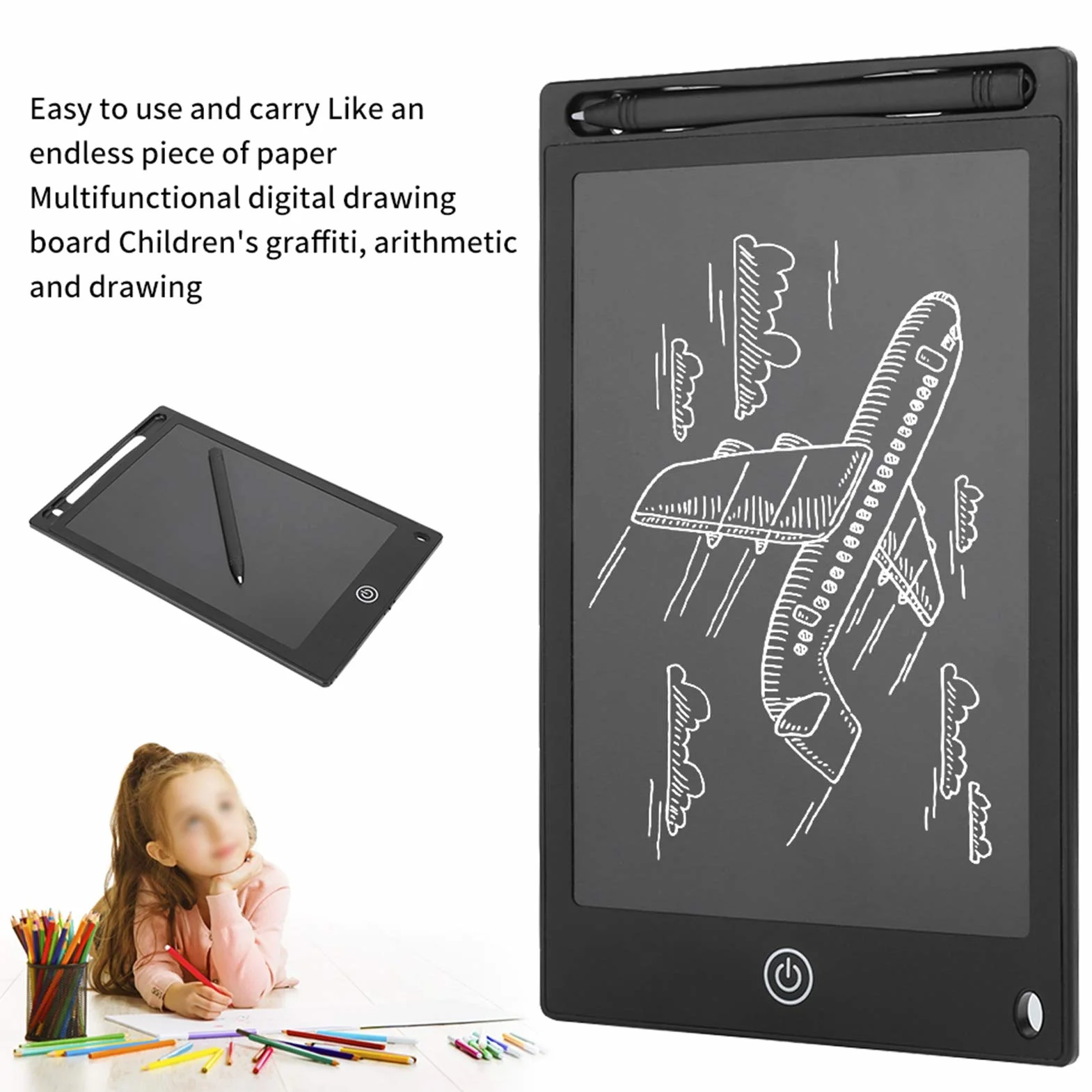 214 Tablet do pisania LCD, 8,5 cala, elektroniczny blok graficzny, kolor cyfrowy, artykuły do malowania dla dzieci, notatki, tablica dla dzieci, notatka na biurko, czarny