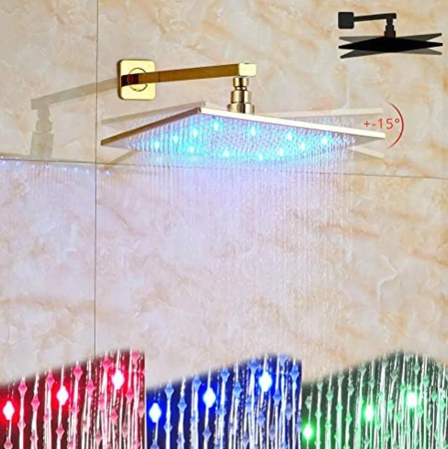 Zestaw baterii prysznicowej LED z deszczownicą i oświetleniem LED, jednouchwytowa bateria wannowo-prysznicowa z mosiężną wylewką, ukryte baterie prysznicowe do łazienki,