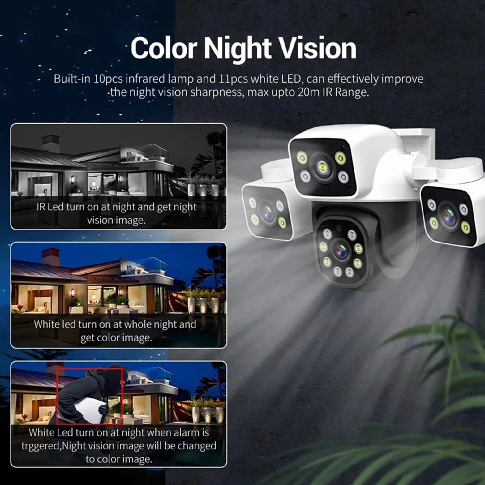 Kamera IP WiFi 6 MP, 3 obiektywy, ekrany, 10-krotny zoom, detekcja AI, automatyczne śledzenie, bezprzewodowa zewnętrzna kamera do monitoringu CCTV,Spokój ducha zawsze(Camera Add 32G SD)