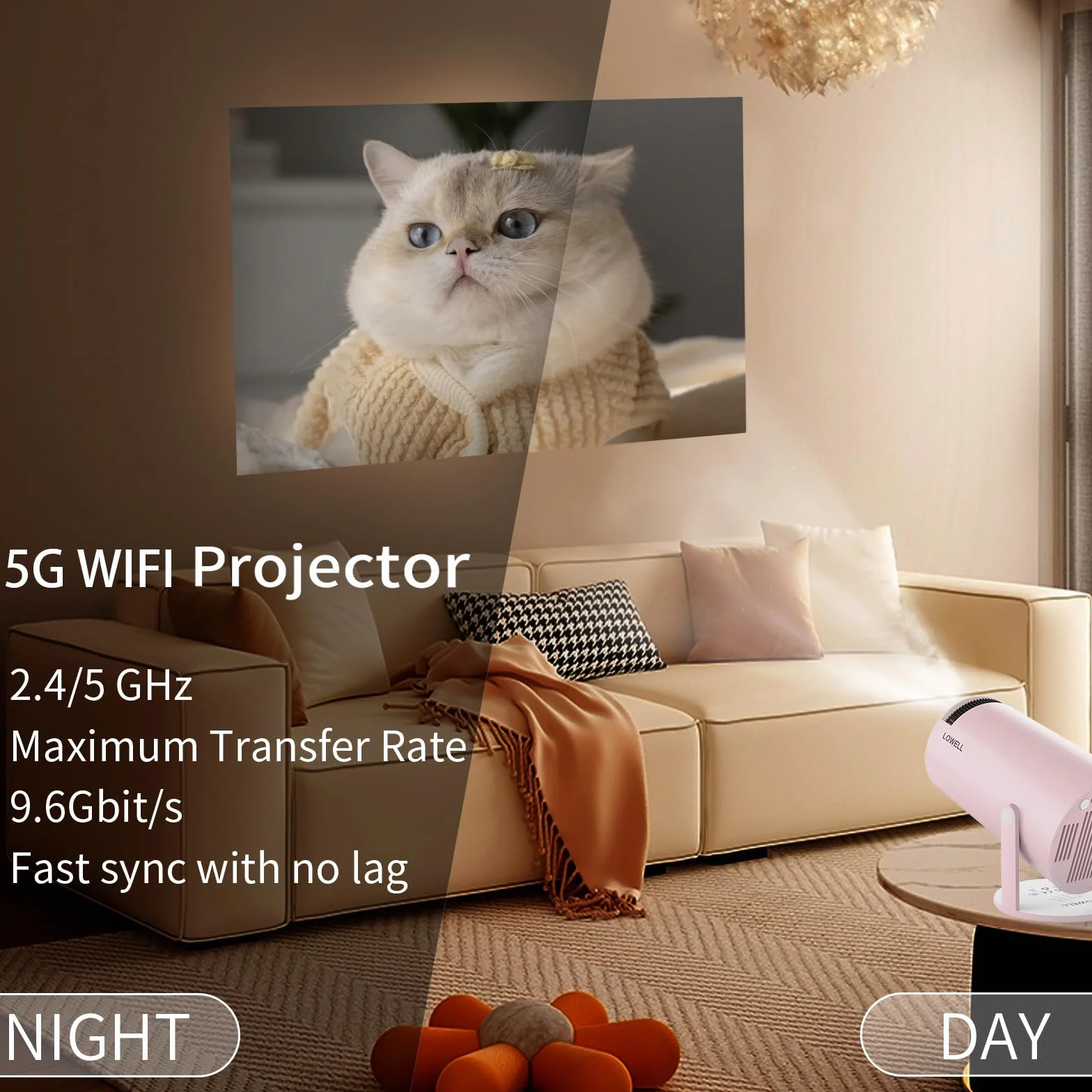 LQWELL Mini projektor 5G WiFi BT5.0 Android automatyczna korekcja trapezu 220° 130 cali 4K HDMI kino domowe