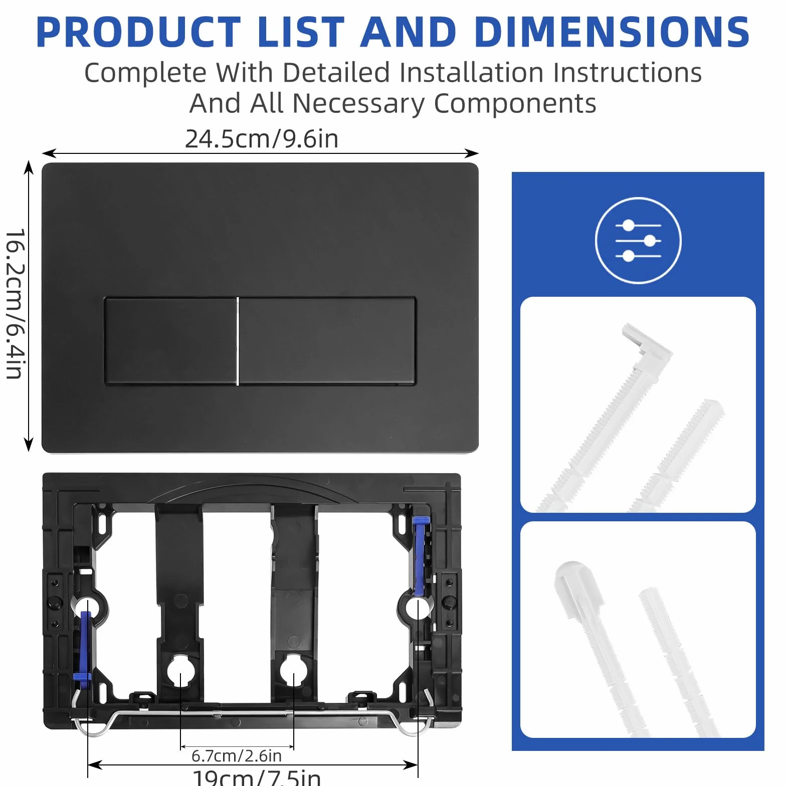 Płyta sterująca, panel WC, części zamienne do zbiornika Geberit Sigma, panel sterujący do podwójnego spłukiwania dla zbiornika Geberit Sigma 01, 20, 30, 50, UP300, UP320 (Czarny)