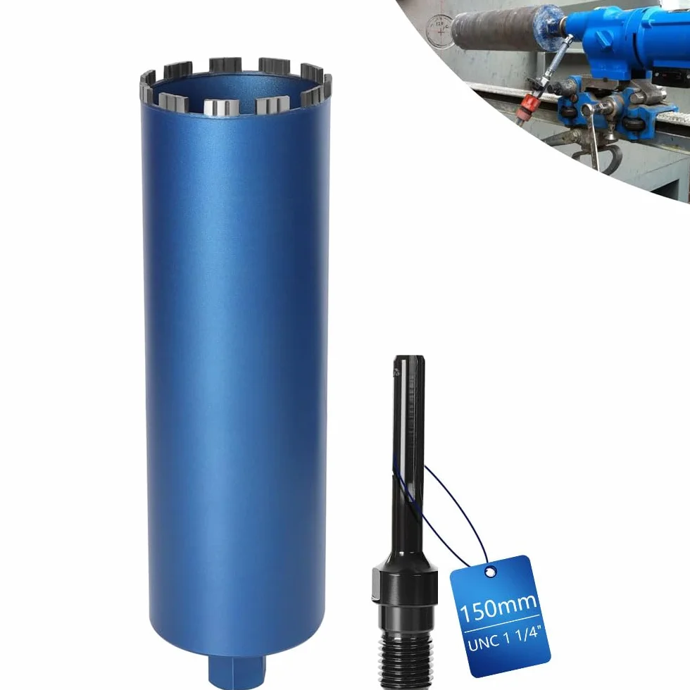 Diamentowa koronka wiertnicza pogłębiacz puszek do wiertarek rdzeniowych w zestawie 10 mm Turbo, L 460 mm | Ø 150 mm | adapter SDS-MAX | 1 ¼ cala UNC | Wiertło rdzeniowe na mokro i sucho wiertło