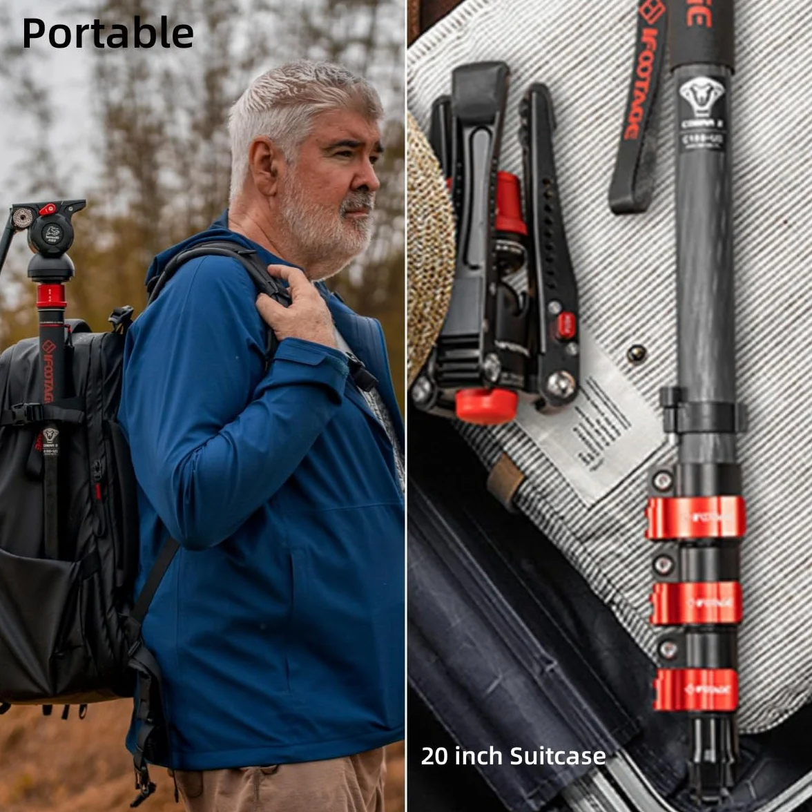IFOOTAGE Cobra 3 C180F monopod z włókna węglowego 3 w 1 teleskopowy statyw do lustrzanek i kamer 180 cm