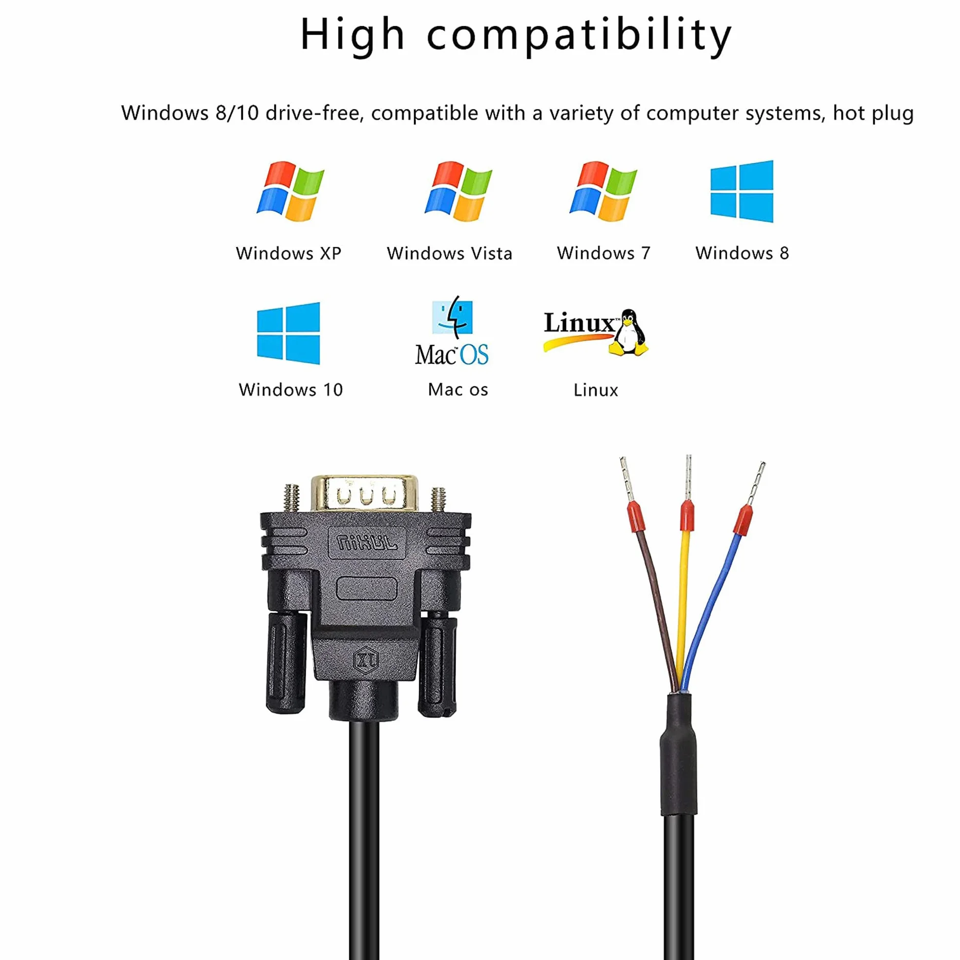 Złącze DB9 RS232 kabel portu szeregowego adaptery bez lutowania 9-pinowy COM Breakout męski