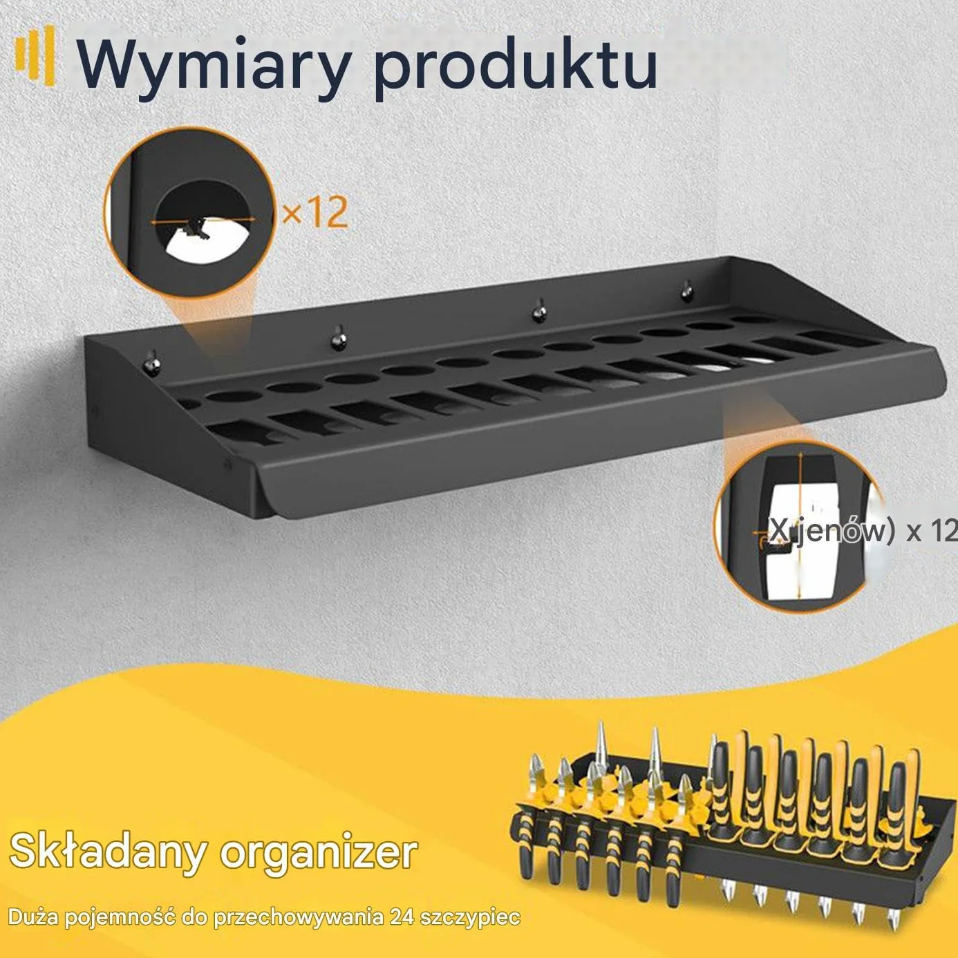 Uchwyty i organizery na śrubokręty Wysokonośny, wielofunkcyjny, | Wytrzymały żelazny uchwyt ścienny na wkrętaki Organizer na narzędzia do domu, warsztatu, garażu,