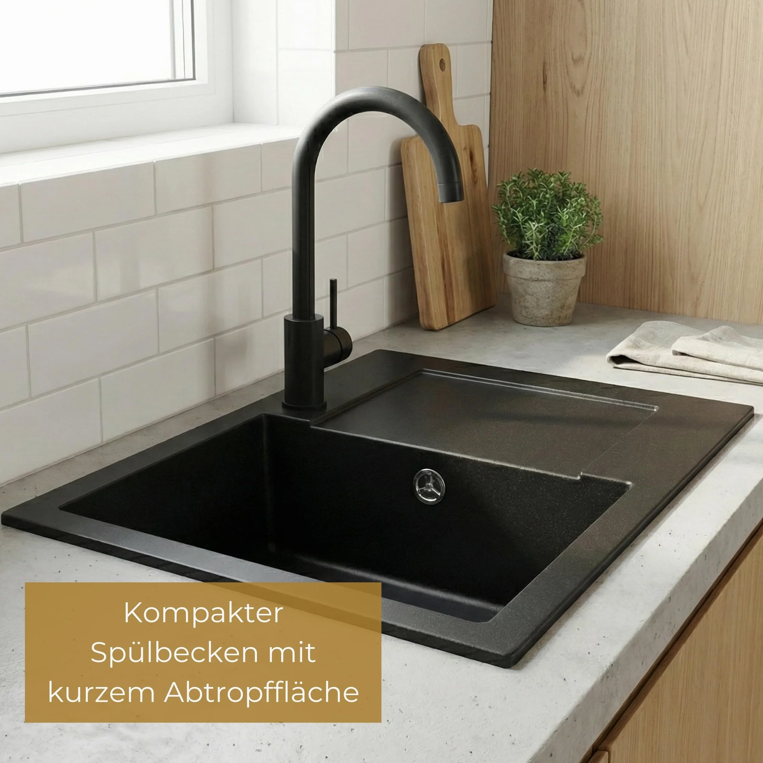 SINK Quality Zlewozmywak granitowy szary z armaturą 58 x 47 – zlewozmywak z syfonem i środkiem impregnującym – zlewozmywak kuchenny szary z ociekaczem do szafki pod umywalkę 50