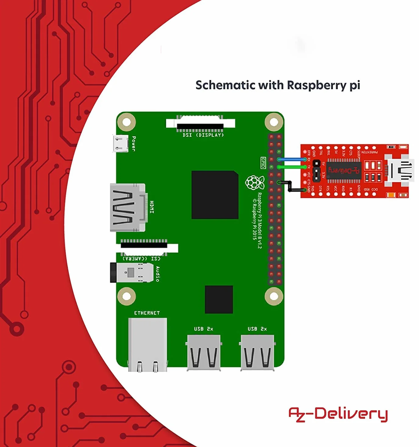 AZDelivery Adapter szeregowy Compatible with FT232RL USB na TTL dla 3,3 V i 5 V kompatybilny z Arduino wraz z e-book!