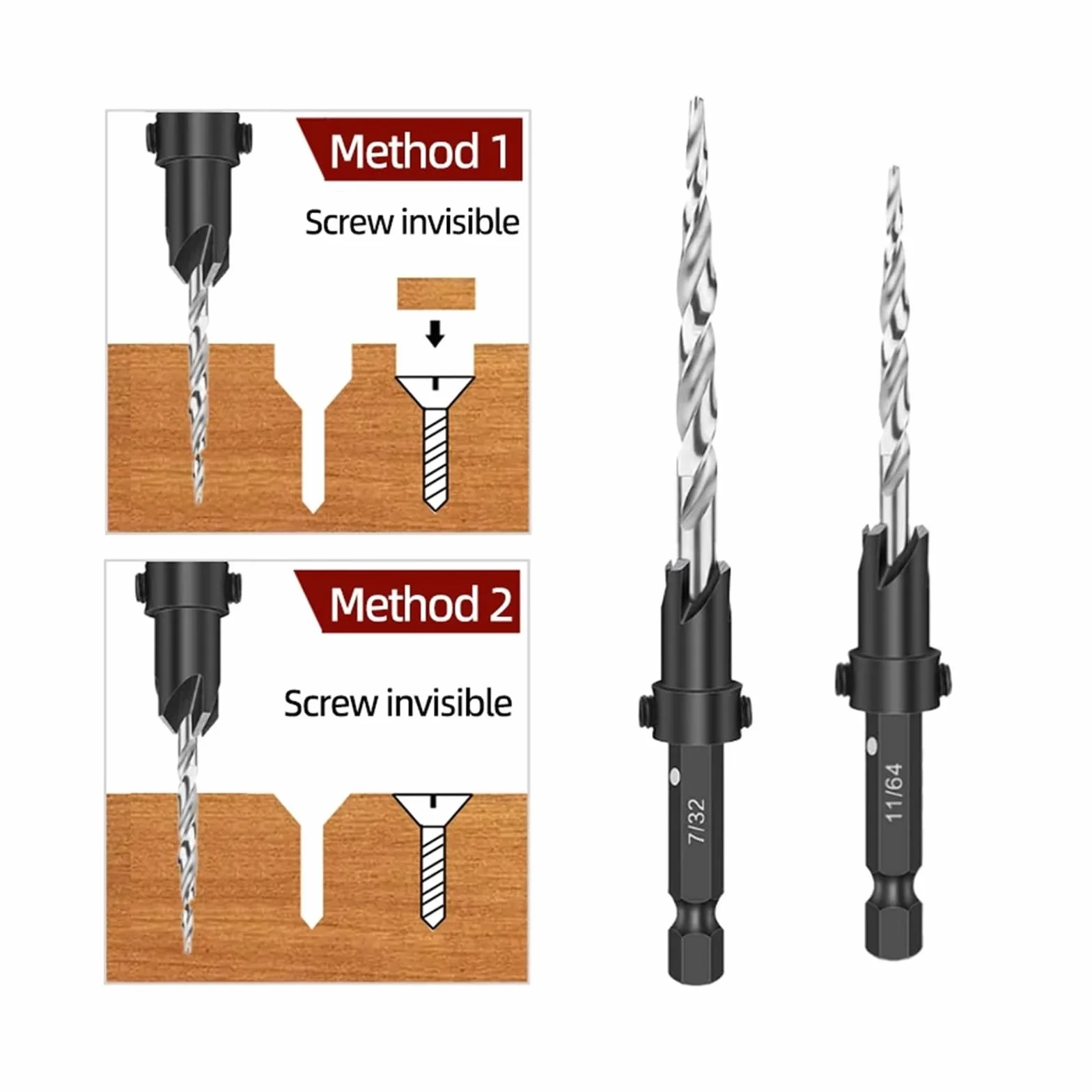 5pcs 7pcs High Speed Steel Tapered Countersink Drill Bit Set 1/4" Hex Shank Carpentry Reamer Stop Collars Screw Hole Drill Chamfer Woodworking Tools