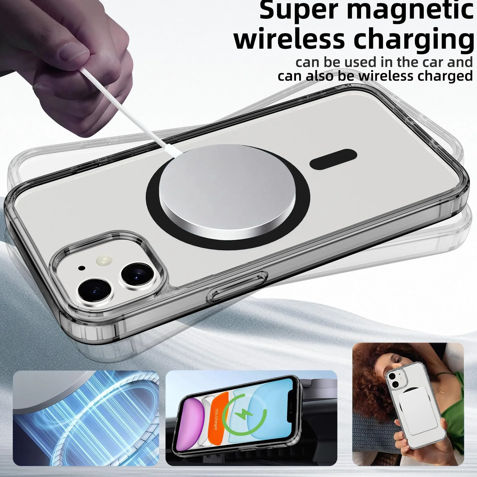 Coiwxmoi Magnetyczne etui do Apple iPhone 11 6.1", kompatybilne z Magsafe,cienkie półprzezroczyste miękkie silikonowe TPU + twardy PC odporne na wstrząsy etui ochronne odporne na zarysowania, czarne