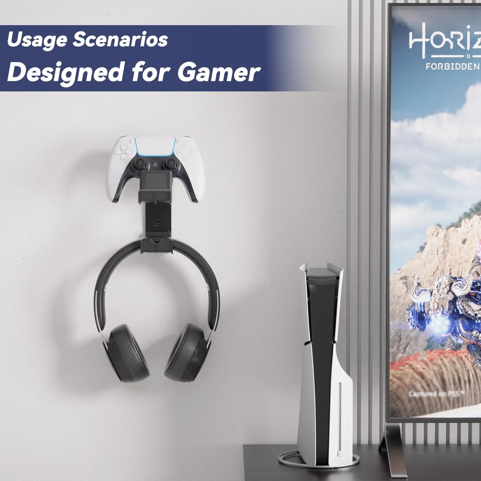 KDD Podwójny kontroler i uchwyt na słuchawki ścienny do gier Xbox Series X/S PS5 PS4 PS3 Switch STEAM PC