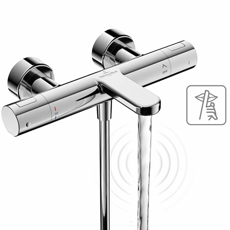 Villeroy & Boch Uniwersalny termostat wannowy Taps & Fittings armatura wannowa z ochroną przed oparzeniem i blokadą bezpieczeństwa przy 38°, bateria mieszakowa wanna natynkowa, prostokątna, matowa