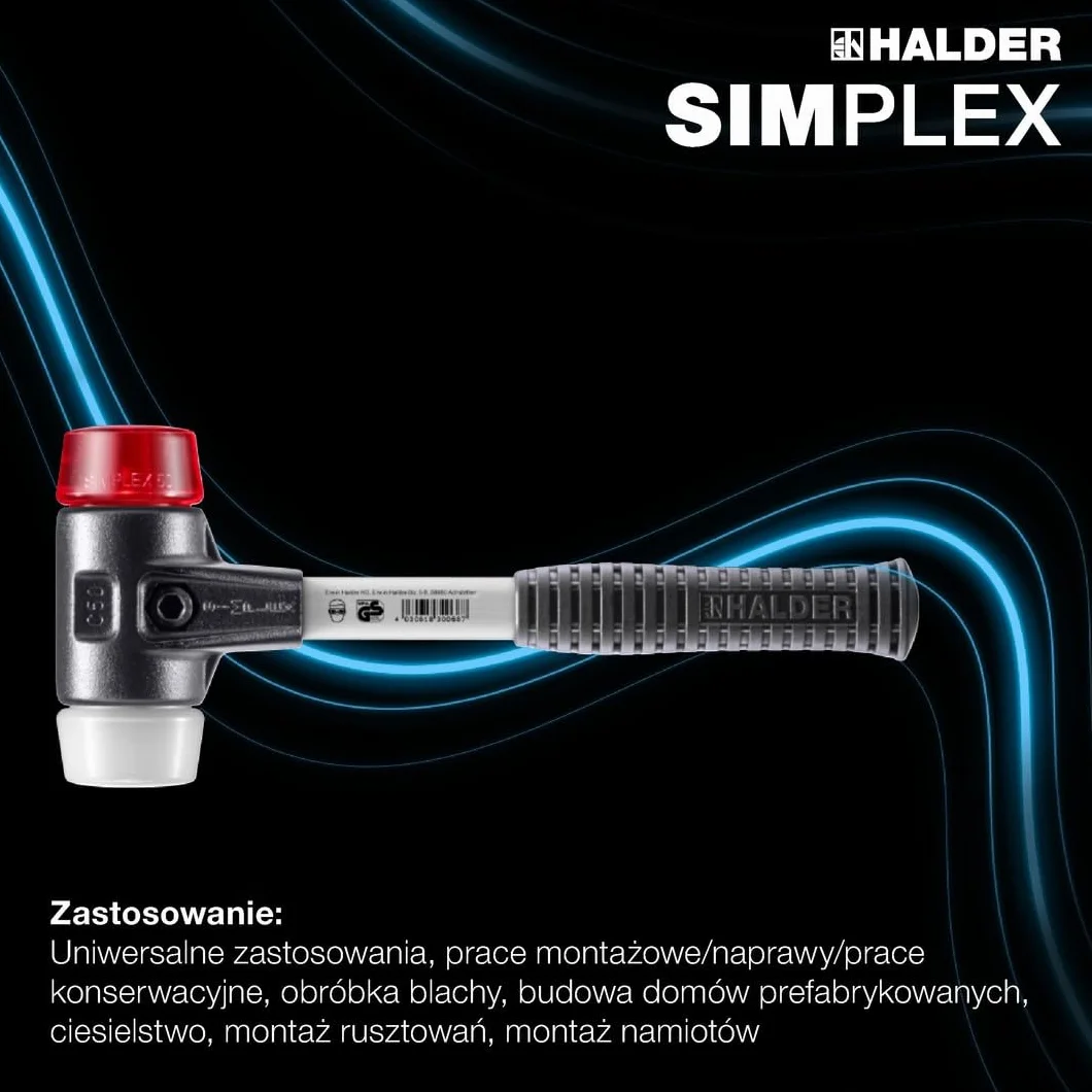 Halder 3767050 młotek z uchwytem z włókna szklanego tworzywo sztuczne/superplastyczne, wielokolorowe, 50 mm